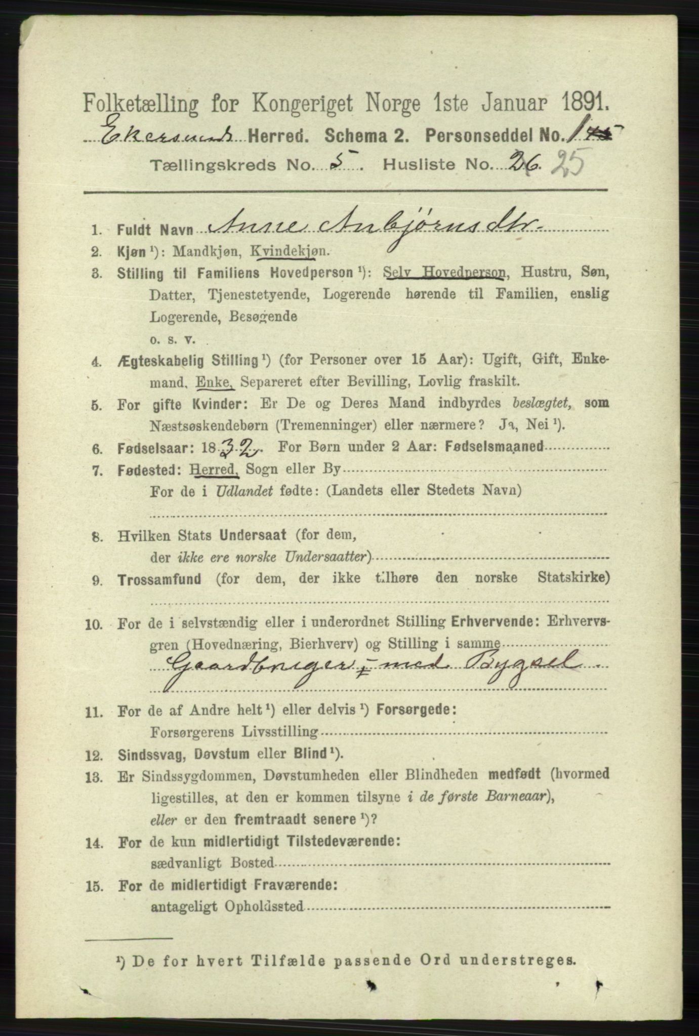 RA, 1891 census for 1116 Eigersund herred, 1891, p. 2190