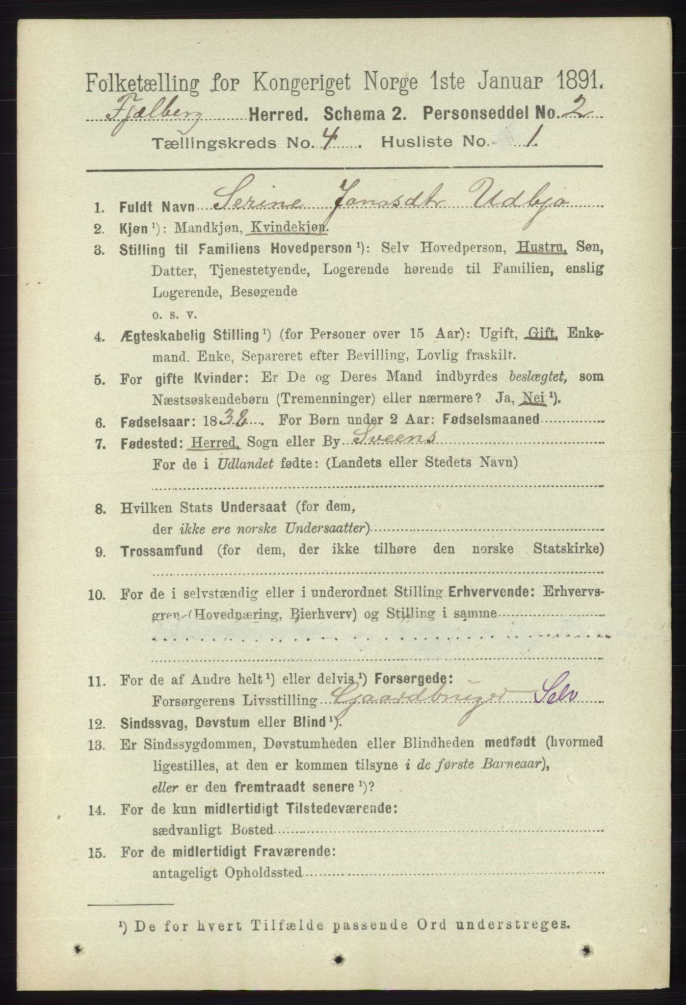 RA, 1891 census for 1213 Fjelberg, 1891, p. 1172