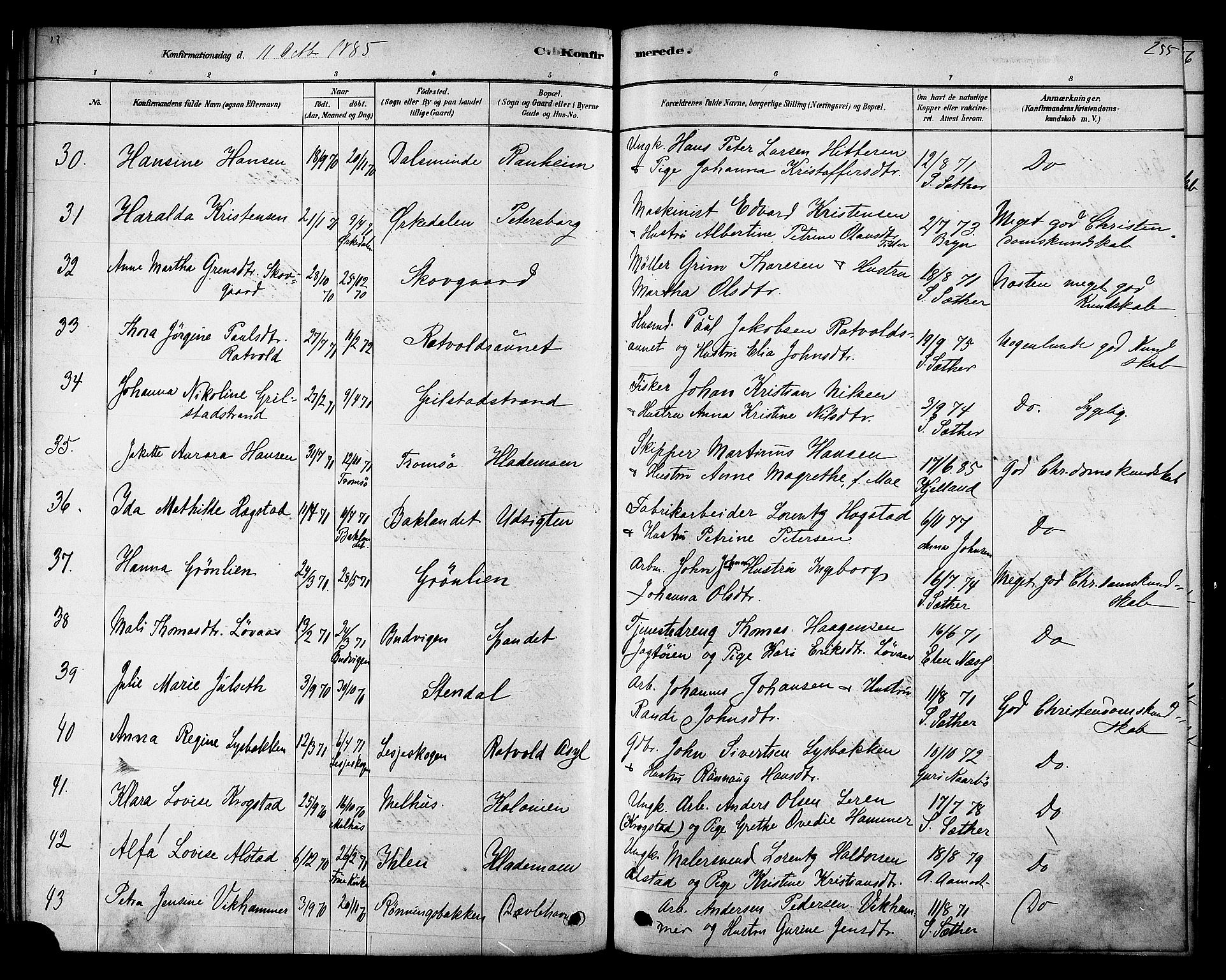 Ministerialprotokoller, klokkerbøker og fødselsregistre - Sør-Trøndelag, SAT/A-1456/606/L0294: Parish register (official) no. 606A09, 1878-1886, p. 255