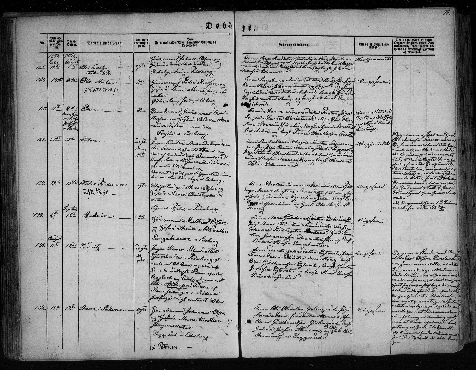 Eidsberg prestekontor Kirkebøker, AV/SAO-A-10905/F/Fa/L0009: Parish register (official) no. I 9, 1849-1856, p. 76