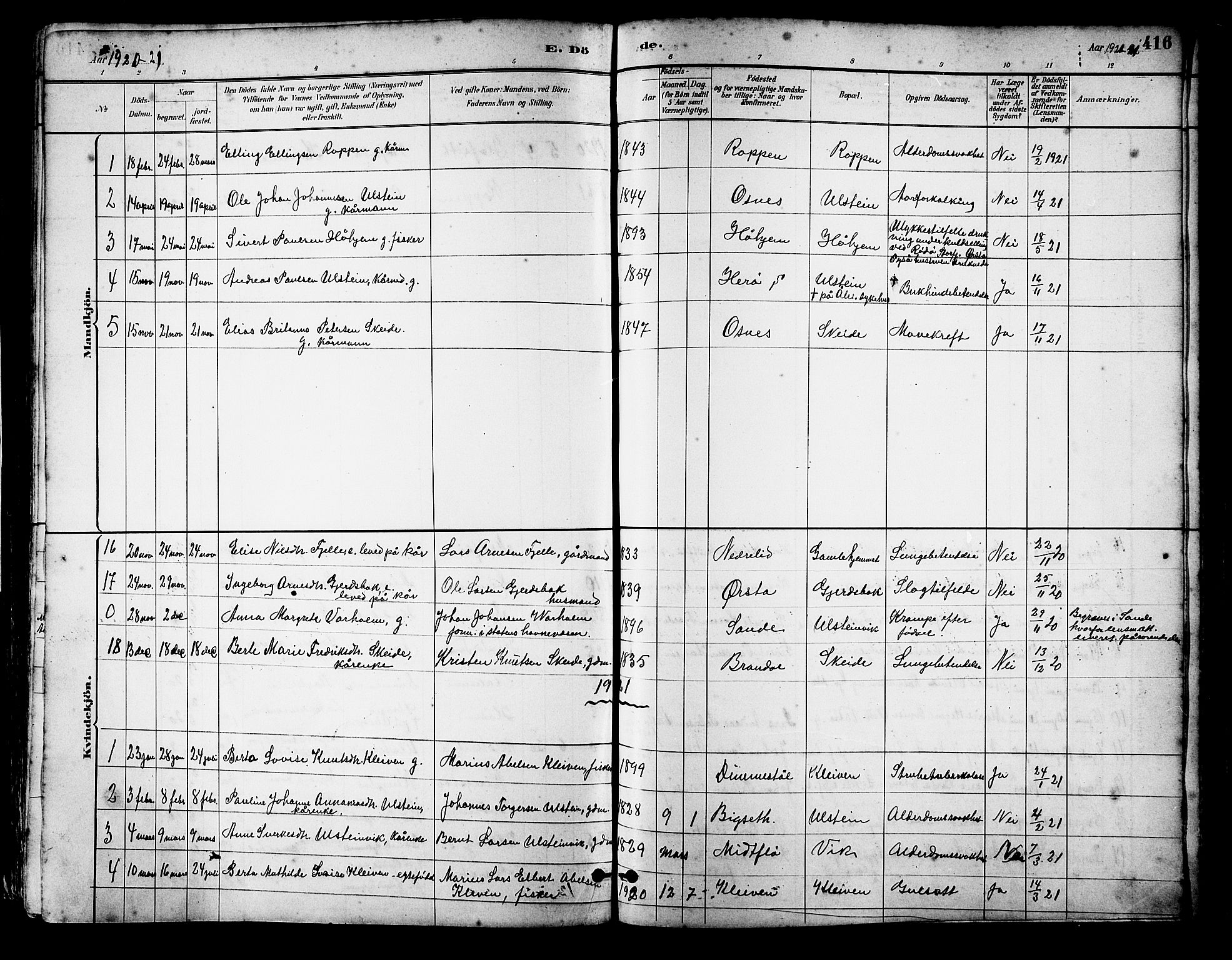 Ministerialprotokoller, klokkerbøker og fødselsregistre - Møre og Romsdal, SAT/A-1454/509/L0112: Parish register (copy) no. 509C02, 1883-1922, p. 416