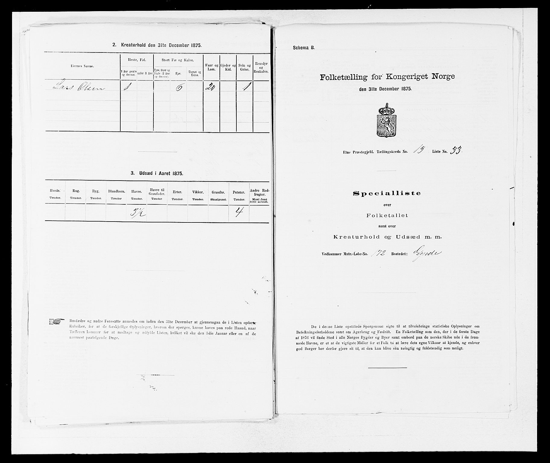 SAB, 1875 census for 1211P Etne, 1875, p. 905