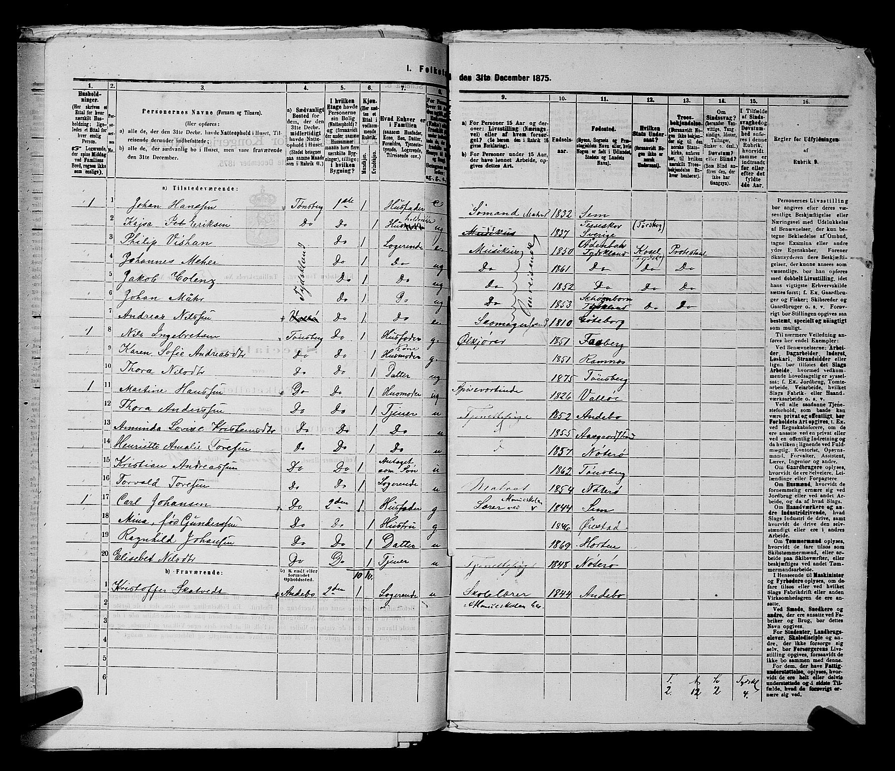 SAKO, 1875 census for 0705P Tønsberg, 1875, p. 483