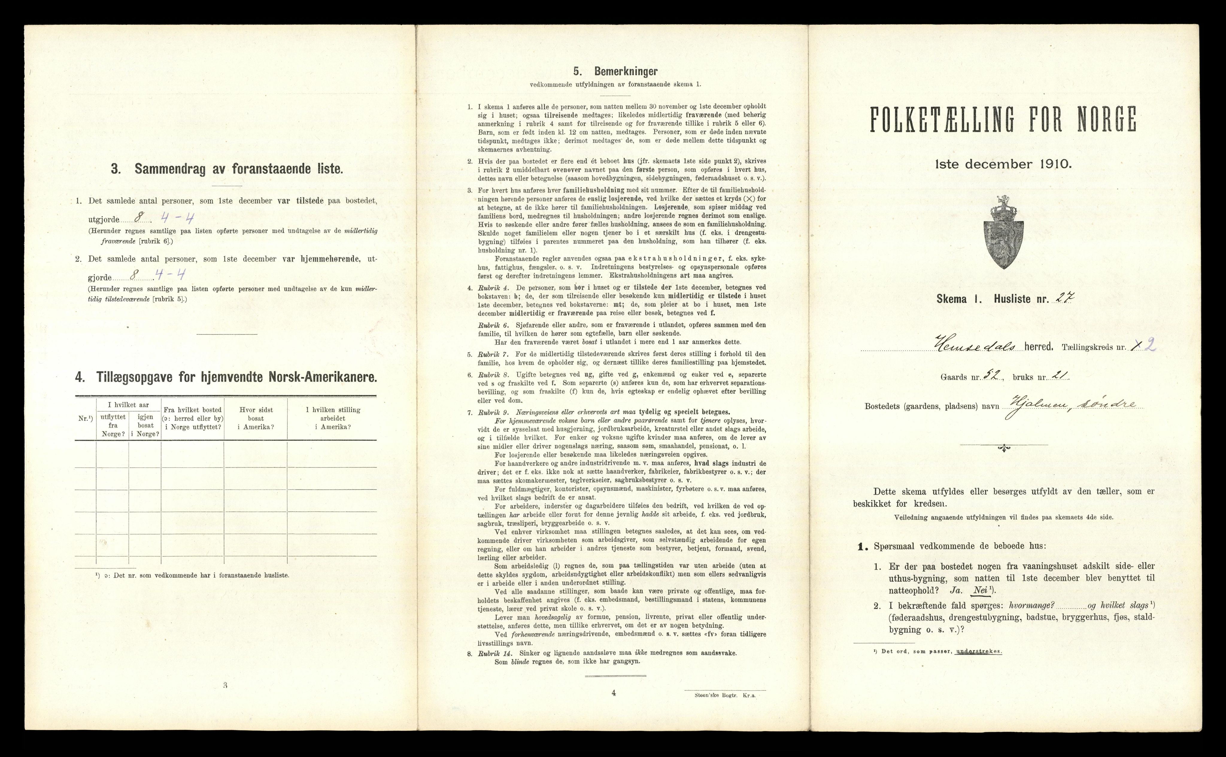 RA, 1910 census for Hemsedal, 1910, p. 112