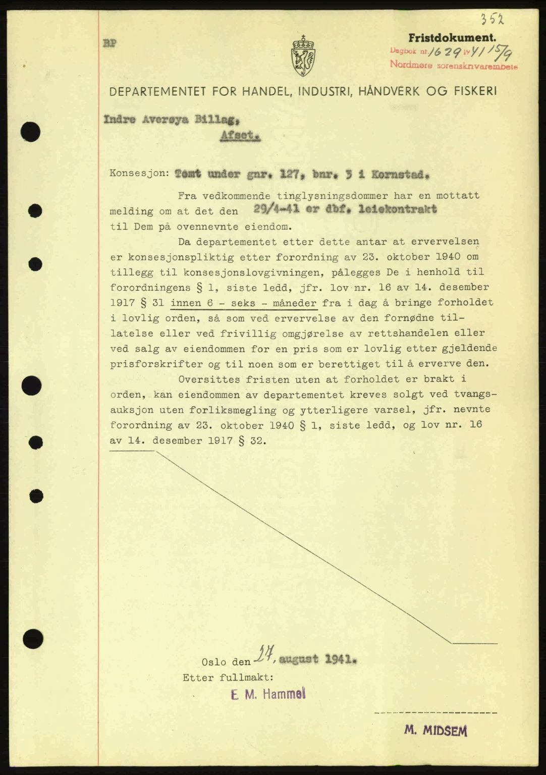 Nordmøre sorenskriveri, SAT/A-4132/1/2/2Ca: Mortgage book no. B88, 1941-1942, Diary no: : 1629/1941
