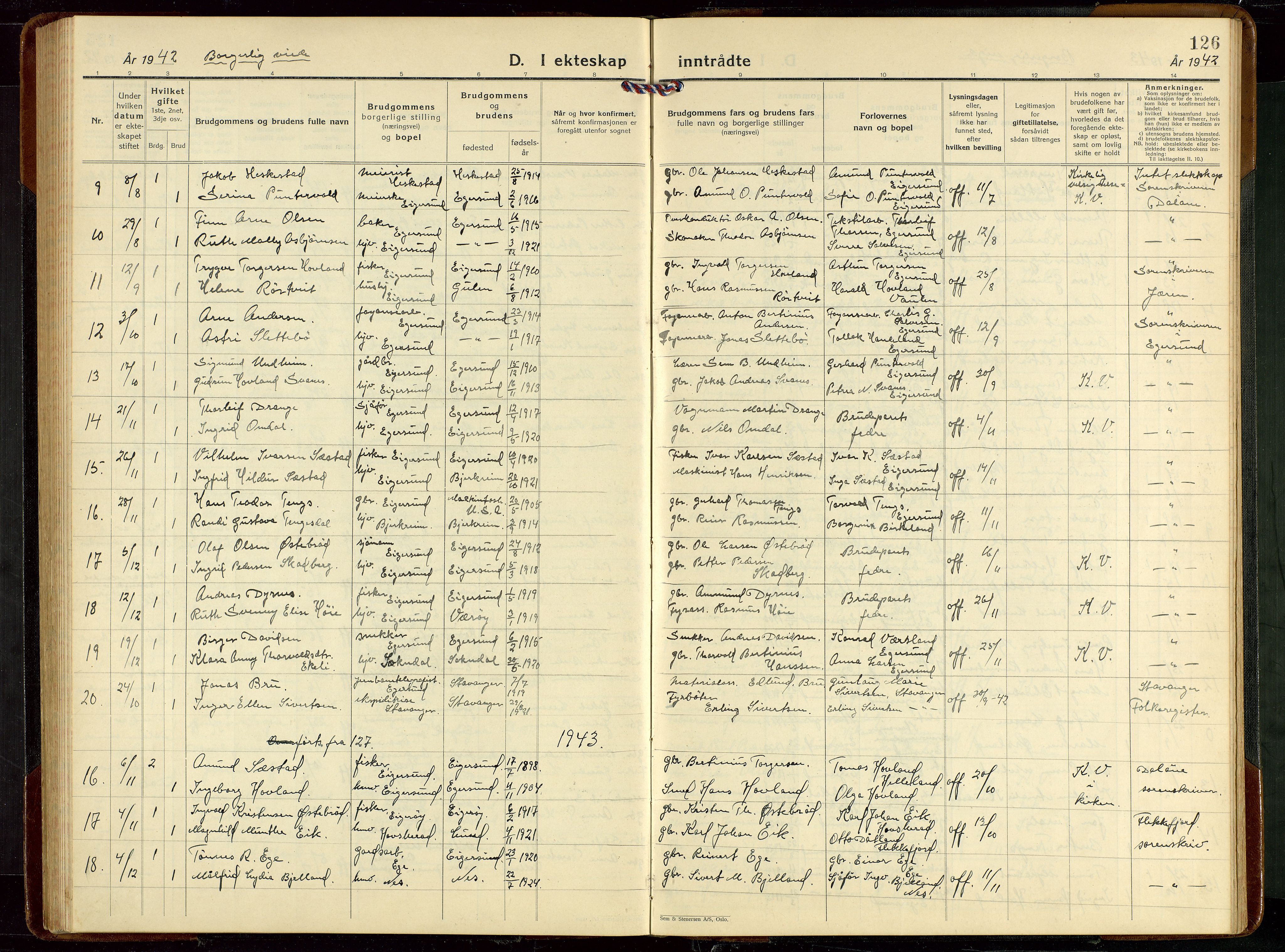 Eigersund sokneprestkontor, AV/SAST-A-101807/S09/L0013: Parish register (copy) no. B 13, 1931-1949, p. 126