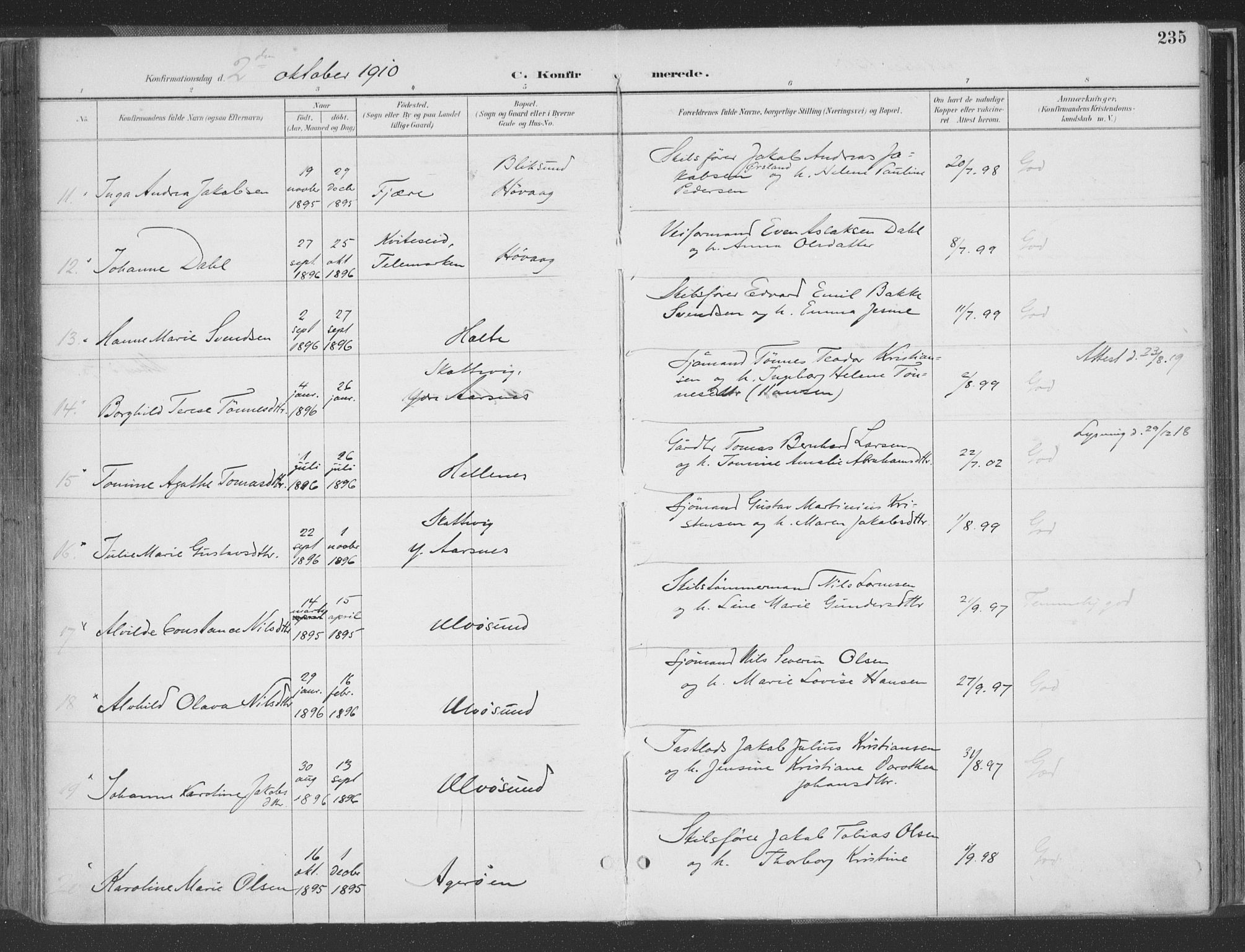 Høvåg sokneprestkontor, AV/SAK-1111-0025/F/Fa/L0006: Parish register (official) no. A 6, 1894-1923, p. 235