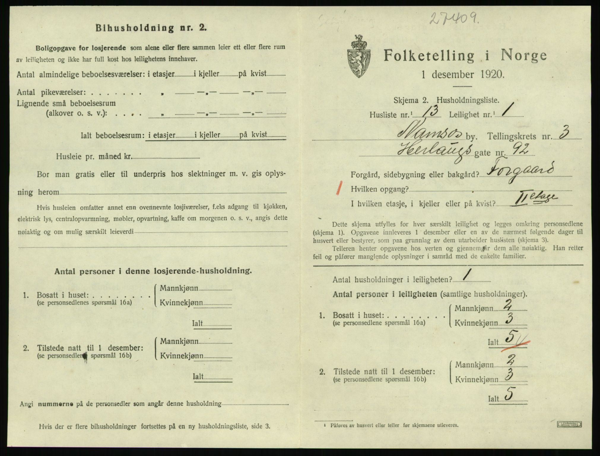 SAT, 1920 census for Namsos, 1920, p. 1173