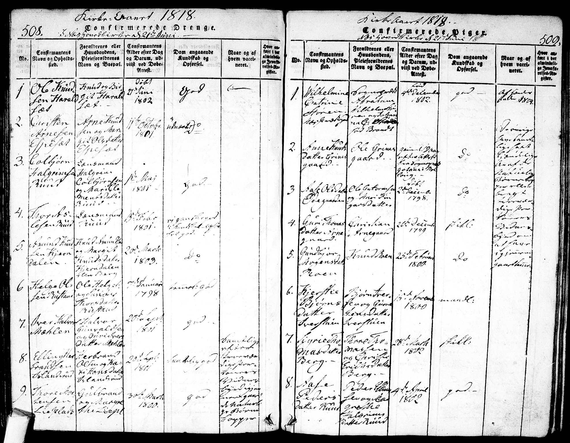 Nes kirkebøker, SAKO/A-236/F/Fa/L0007: Parish register (official) no. 7, 1815-1823, p. 508-509