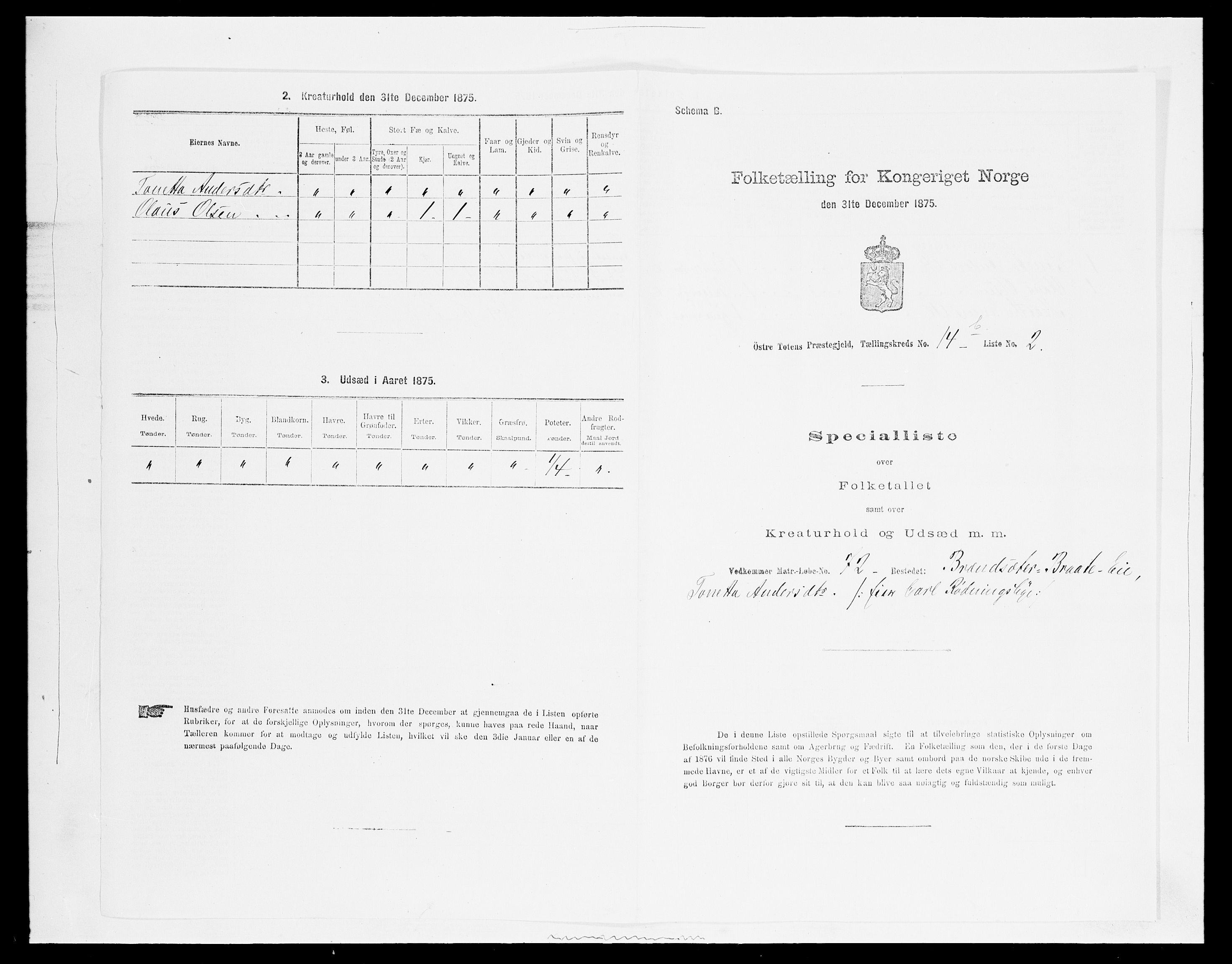 SAH, 1875 census for 0528P Østre Toten, 1875, p. 2627