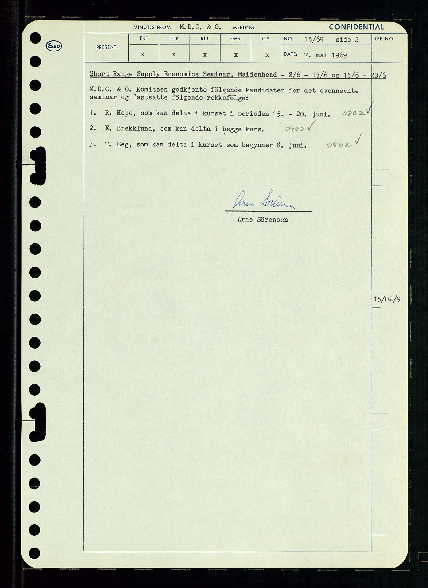 Pa 0982 - Esso Norge A/S, AV/SAST-A-100448/A/Aa/L0003/0001: Den administrerende direksjon Board minutes (styrereferater) og Bedriftforsamlingsprotokoll / Den administrerende direksjon Board minutes (styrereferater), 1969, p. 152