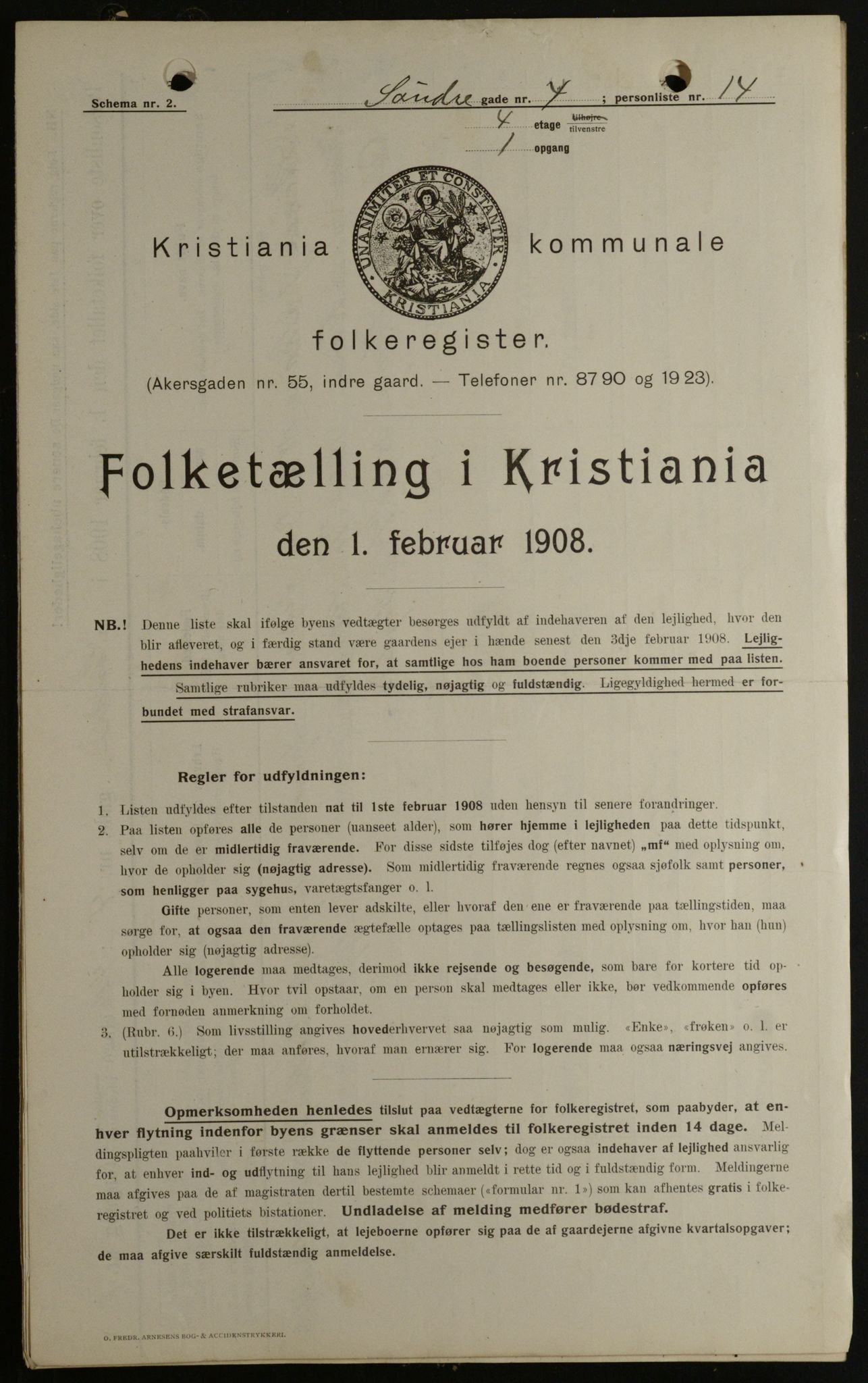 OBA, Municipal Census 1908 for Kristiania, 1908, p. 95559