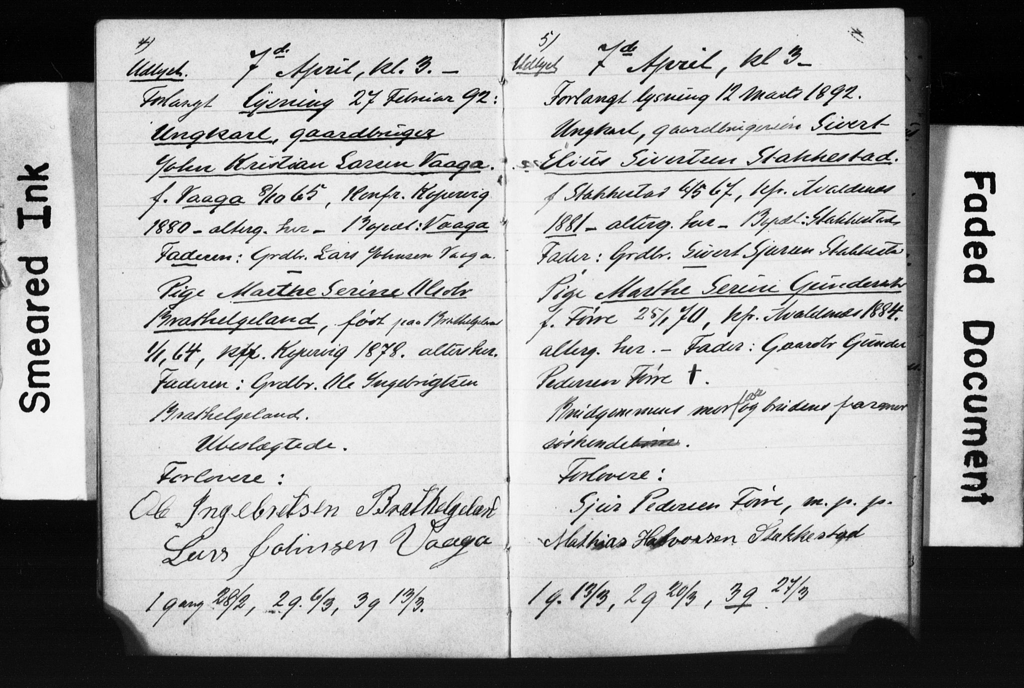 Avaldsnes sokneprestkontor, AV/SAST-A -101851/I/Ie/L0003: Banns register no. IX 3B, 1891-1893