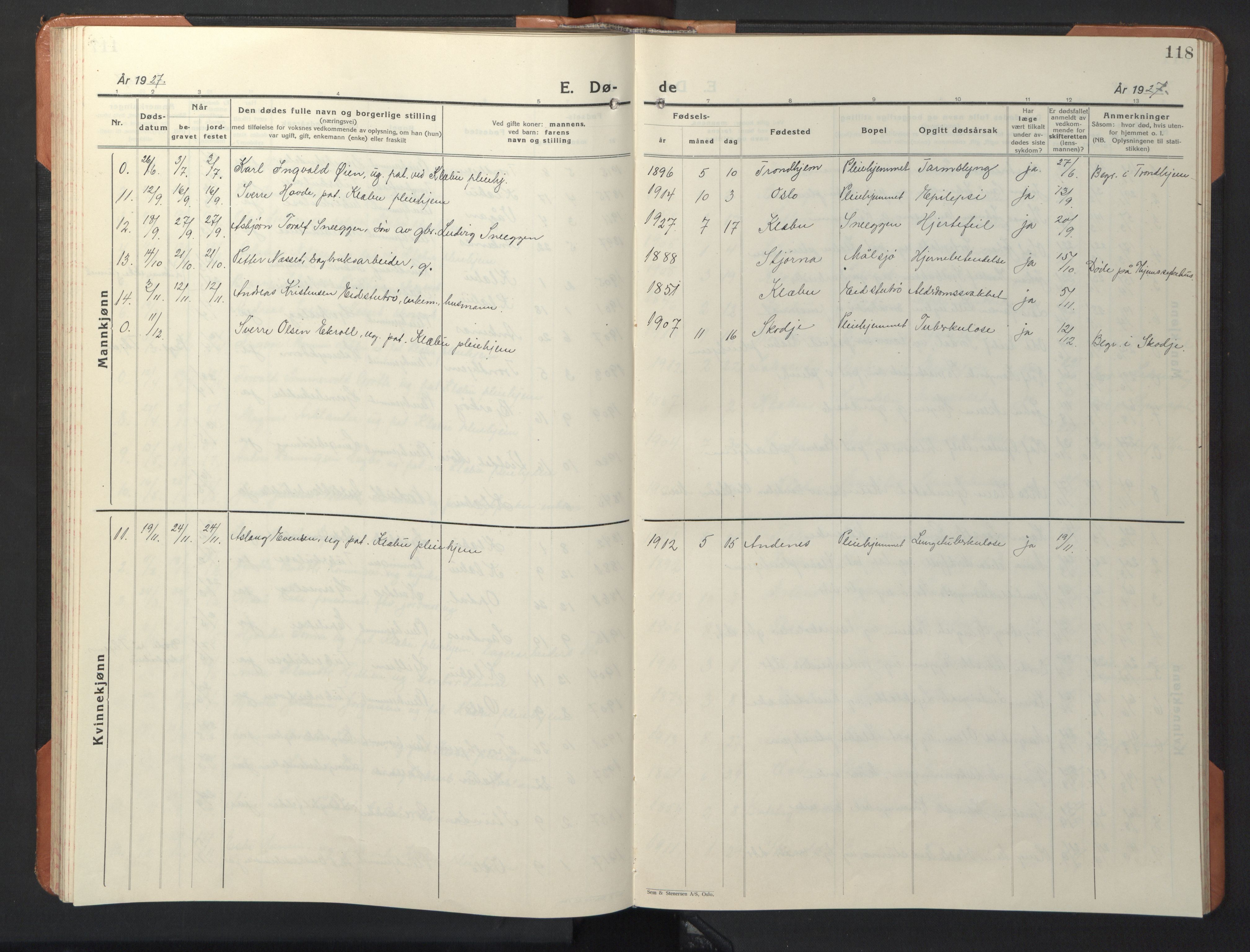 Ministerialprotokoller, klokkerbøker og fødselsregistre - Sør-Trøndelag, SAT/A-1456/618/L0454: Parish register (copy) no. 618C05, 1926-1946, p. 118