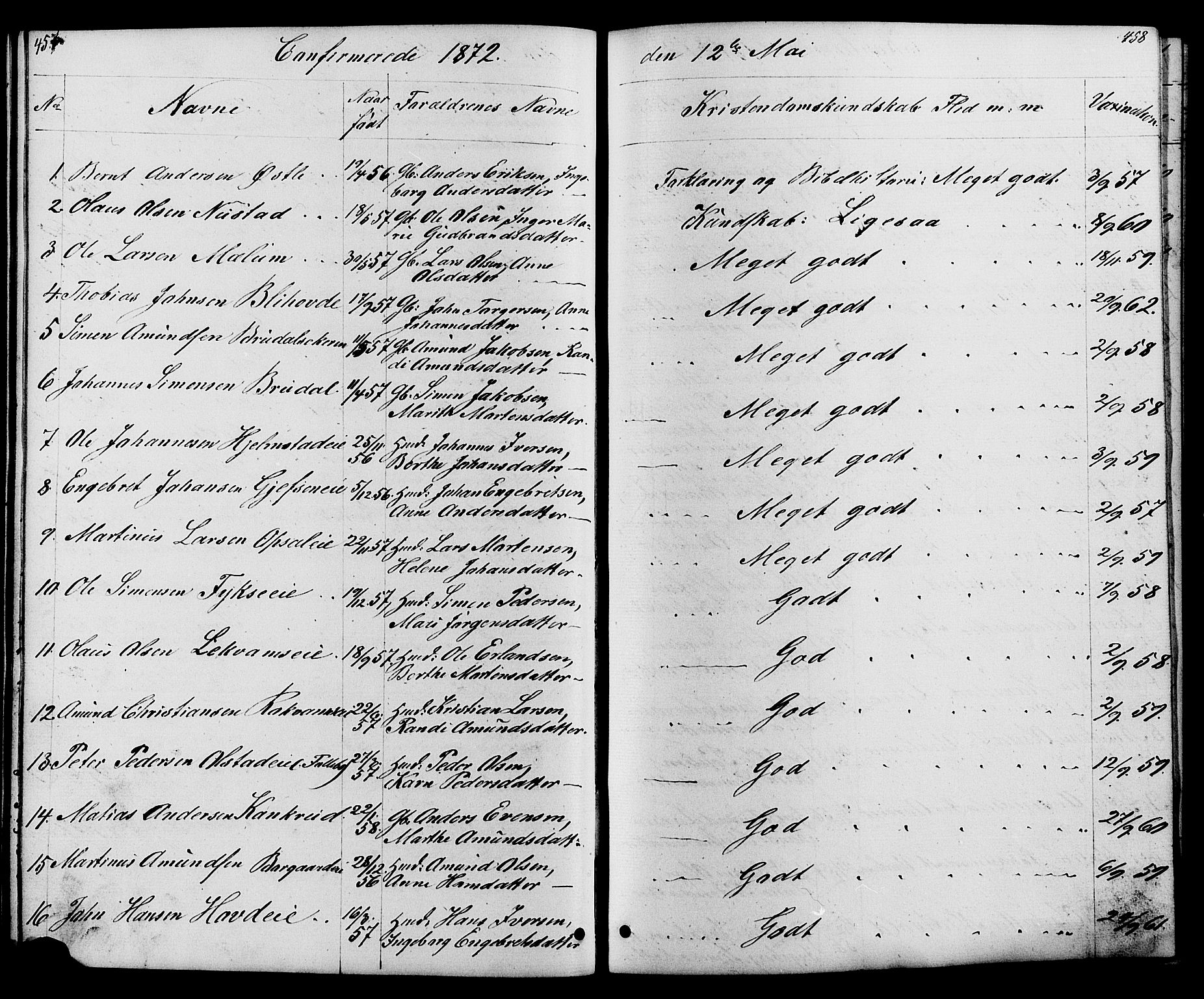 Østre Gausdal prestekontor, SAH/PREST-092/H/Ha/Hab/L0001: Parish register (copy) no. 1, 1863-1893, p. 457-458