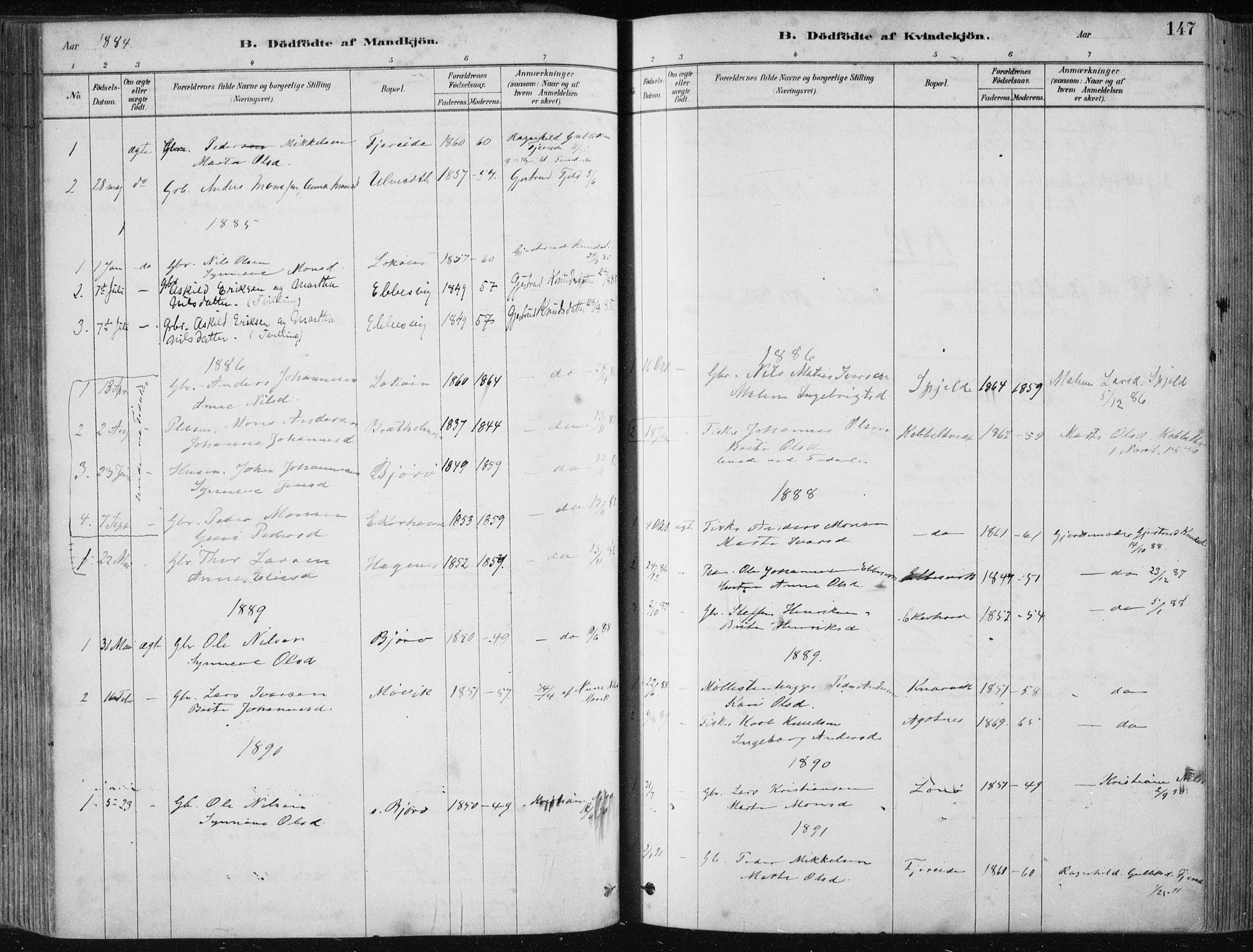 Fjell sokneprestembete, SAB/A-75301/H/Haa: Parish register (official) no. A  8, 1878-1898, p. 147