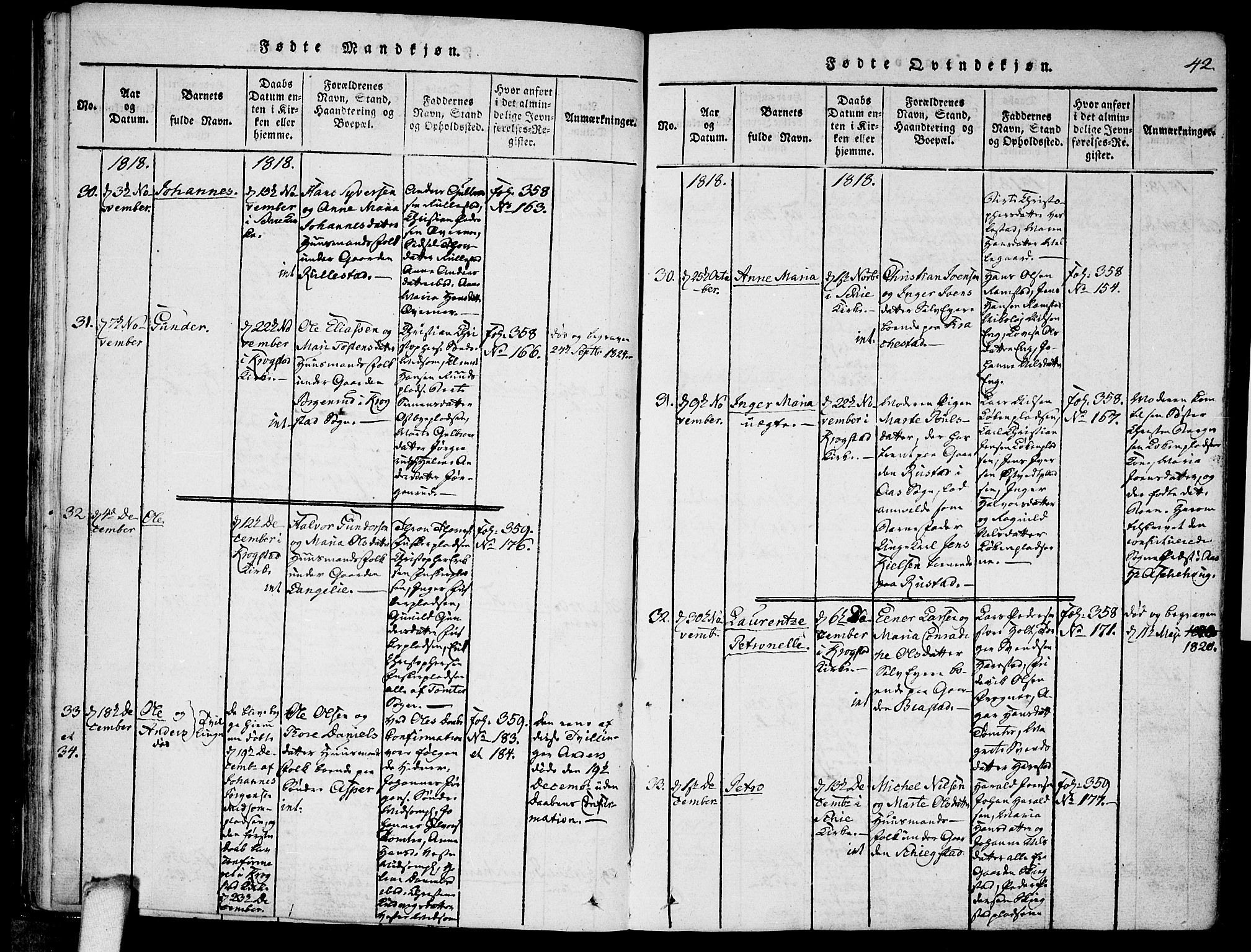 Kråkstad prestekontor Kirkebøker, AV/SAO-A-10125a/F/Fa/L0003: Parish register (official) no. I 3, 1813-1824, p. 42