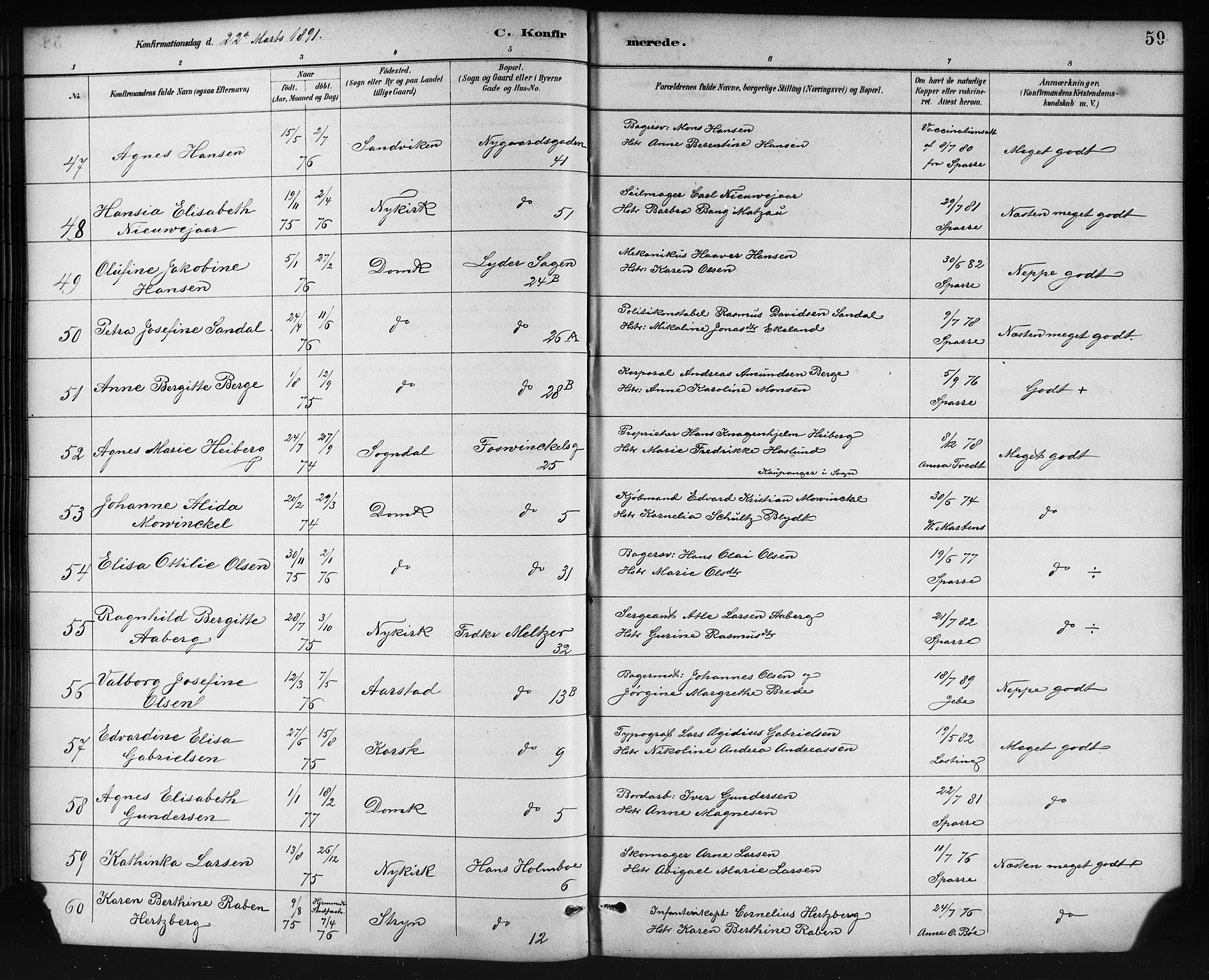 Johanneskirken sokneprestembete, SAB/A-76001/H/Hab: Parish register (copy) no. B 1, 1885-1907, p. 59