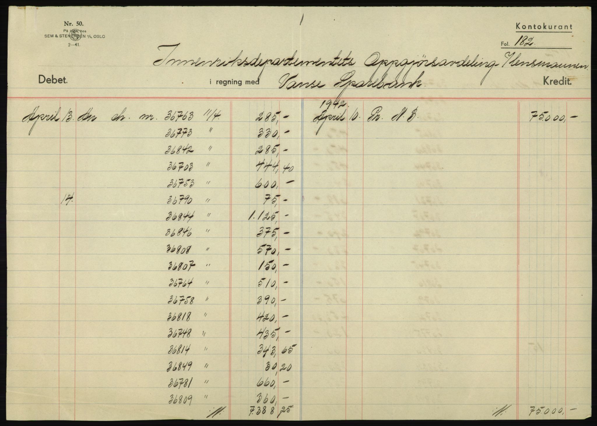 Forsvarsdepartementet, 10. kontor / Oppgjørskontoret, AV/RA-RAFA-1225/D/Db/L0180: Lista oppgjørskontor, 1942-1952, p. 1041