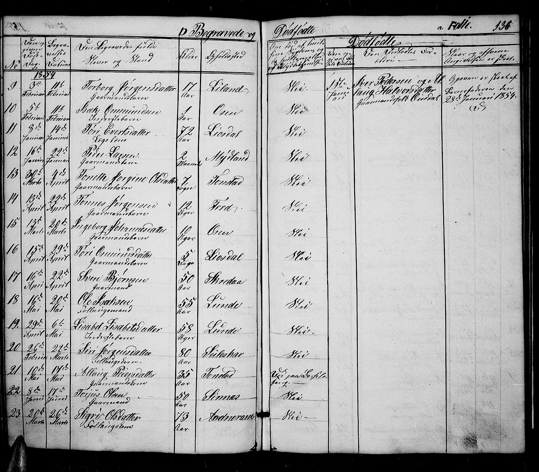 Sirdal sokneprestkontor, SAK/1111-0036/F/Fb/Fbb/L0002: Parish register (copy) no. B 2, 1848-1878, p. 136