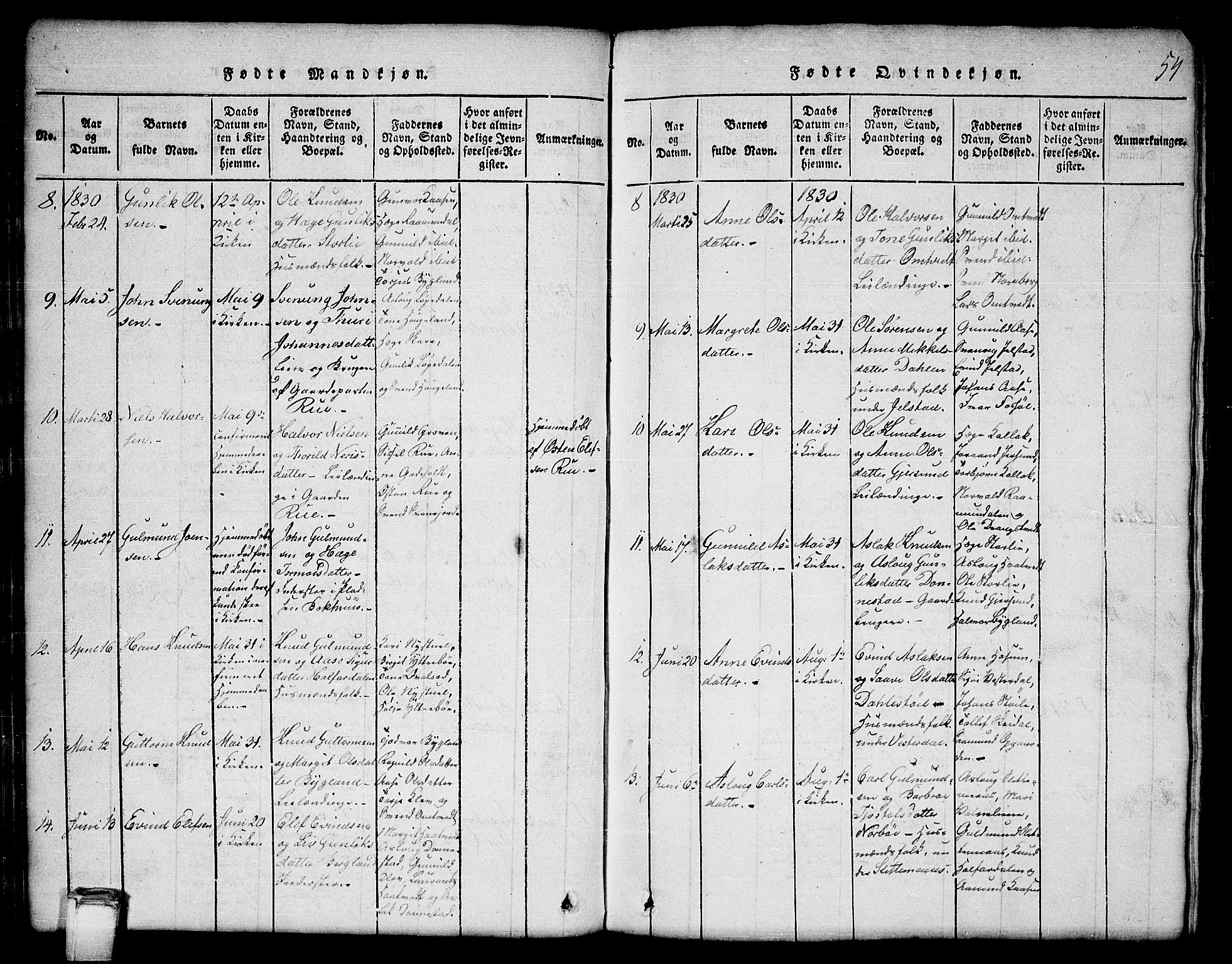 Kviteseid kirkebøker, SAKO/A-276/G/Gb/L0001: Parish register (copy) no. II 1, 1815-1842, p. 54