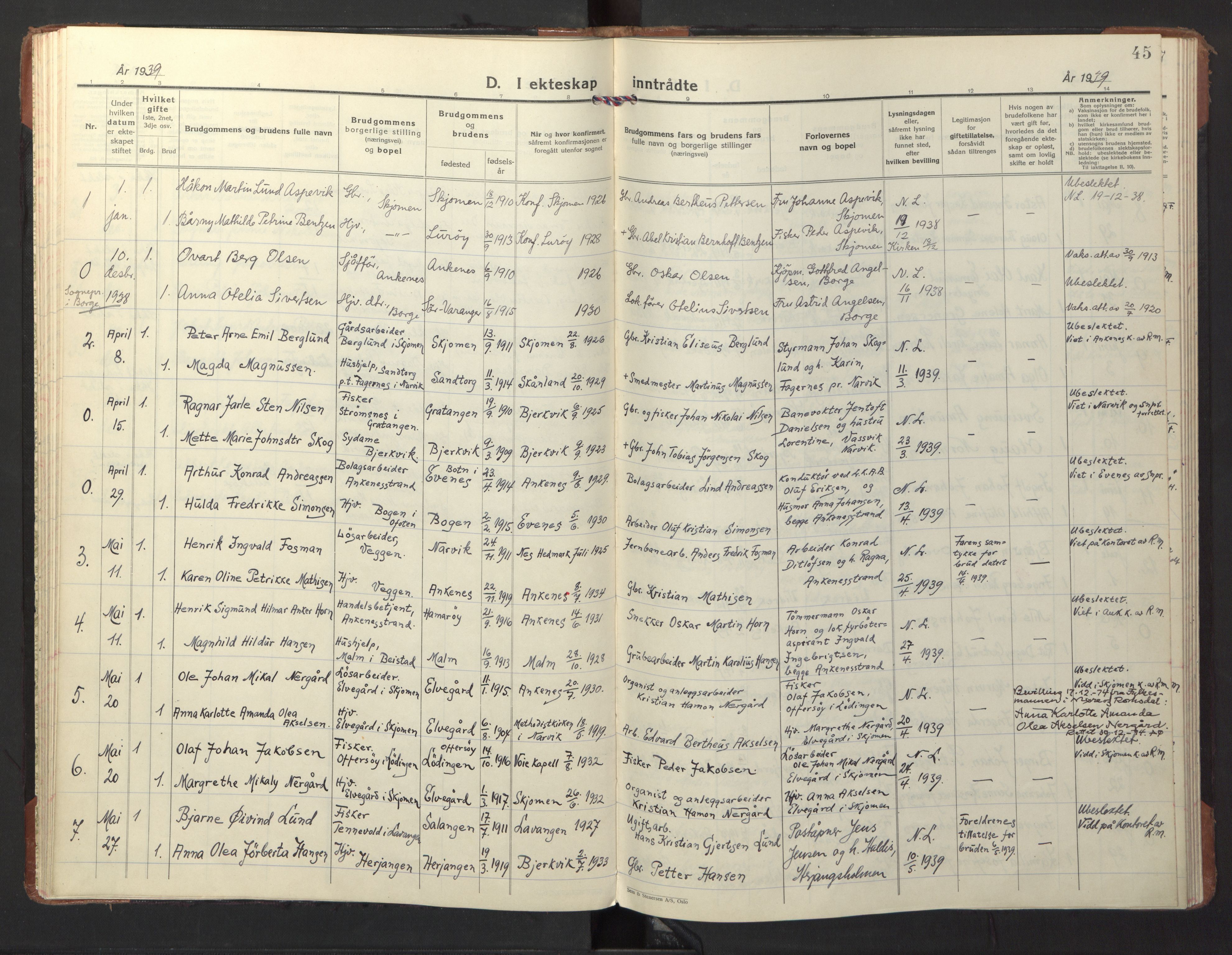 Ministerialprotokoller, klokkerbøker og fødselsregistre - Nordland, AV/SAT-A-1459/866/L0948: Parish register (official) no. 866A11, 1929-1949, p. 45