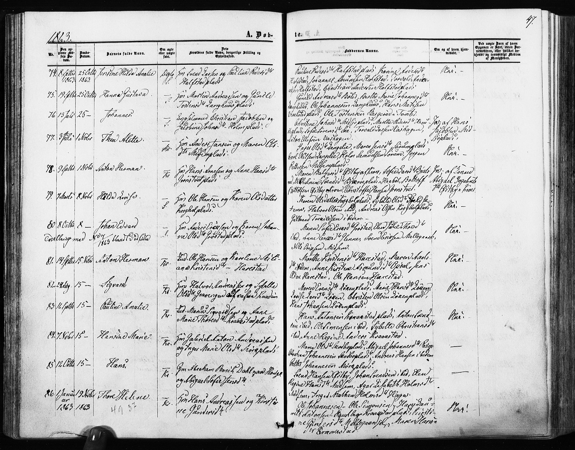 Kråkstad prestekontor Kirkebøker, SAO/A-10125a/F/Fa/L0007: Parish register (official) no. I 7, 1858-1870, p. 47