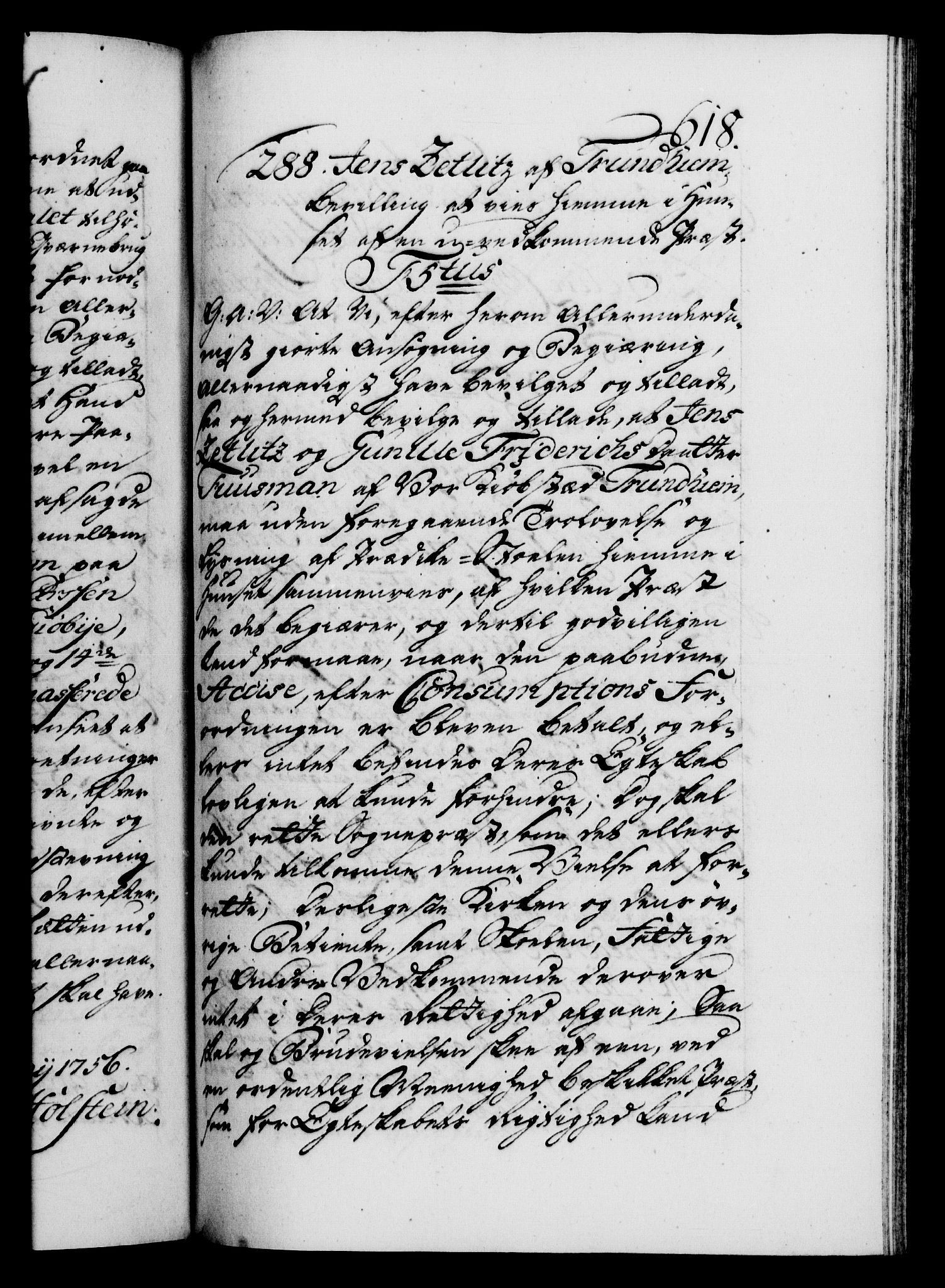 Danske Kanselli 1572-1799, AV/RA-EA-3023/F/Fc/Fca/Fcaa/L0039: Norske registre, 1755-1756, p. 618a