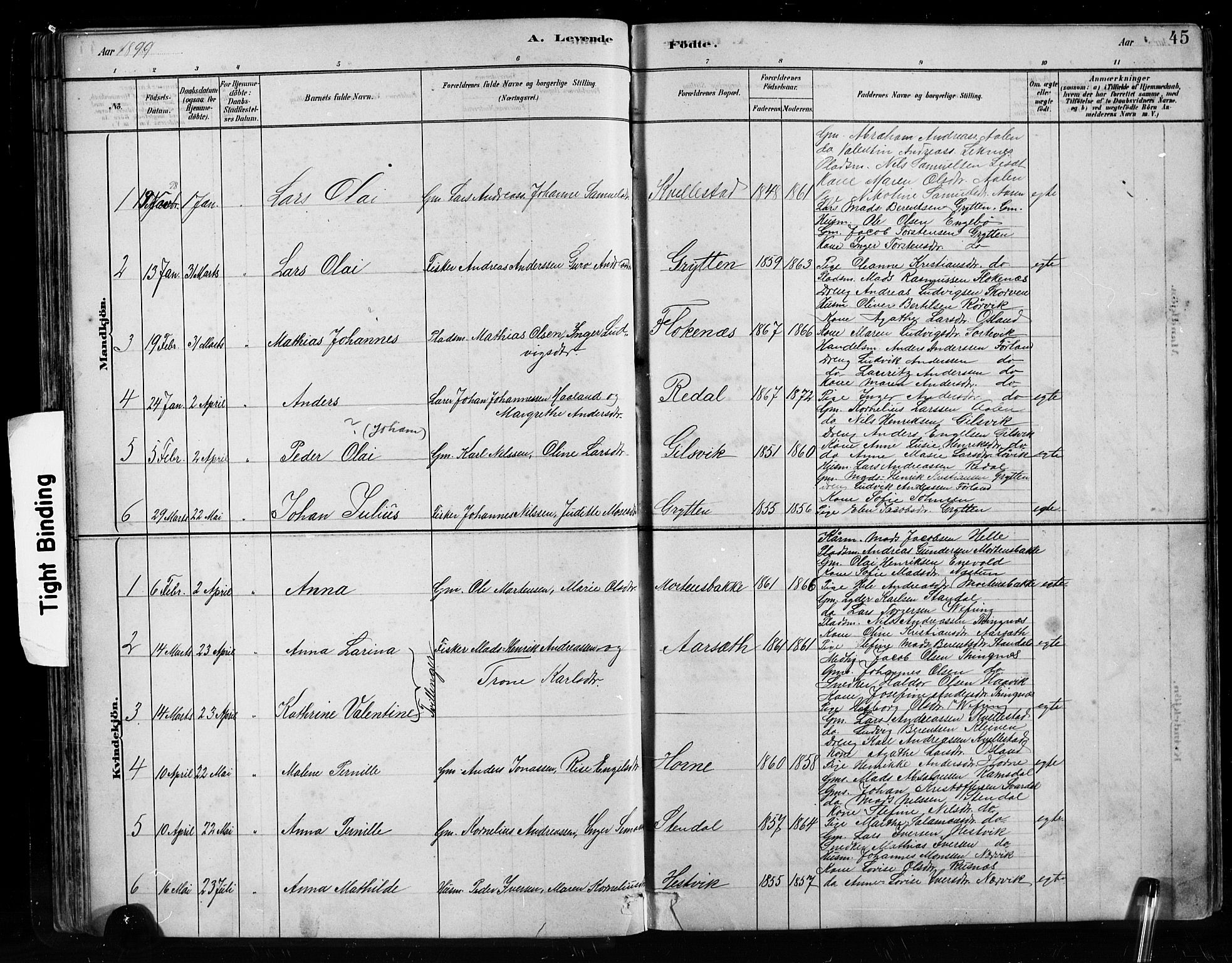 Førde sokneprestembete, SAB/A-79901/H/Hab/Habe/L0001: Parish register (copy) no. E 1, 1881-1920, p. 45