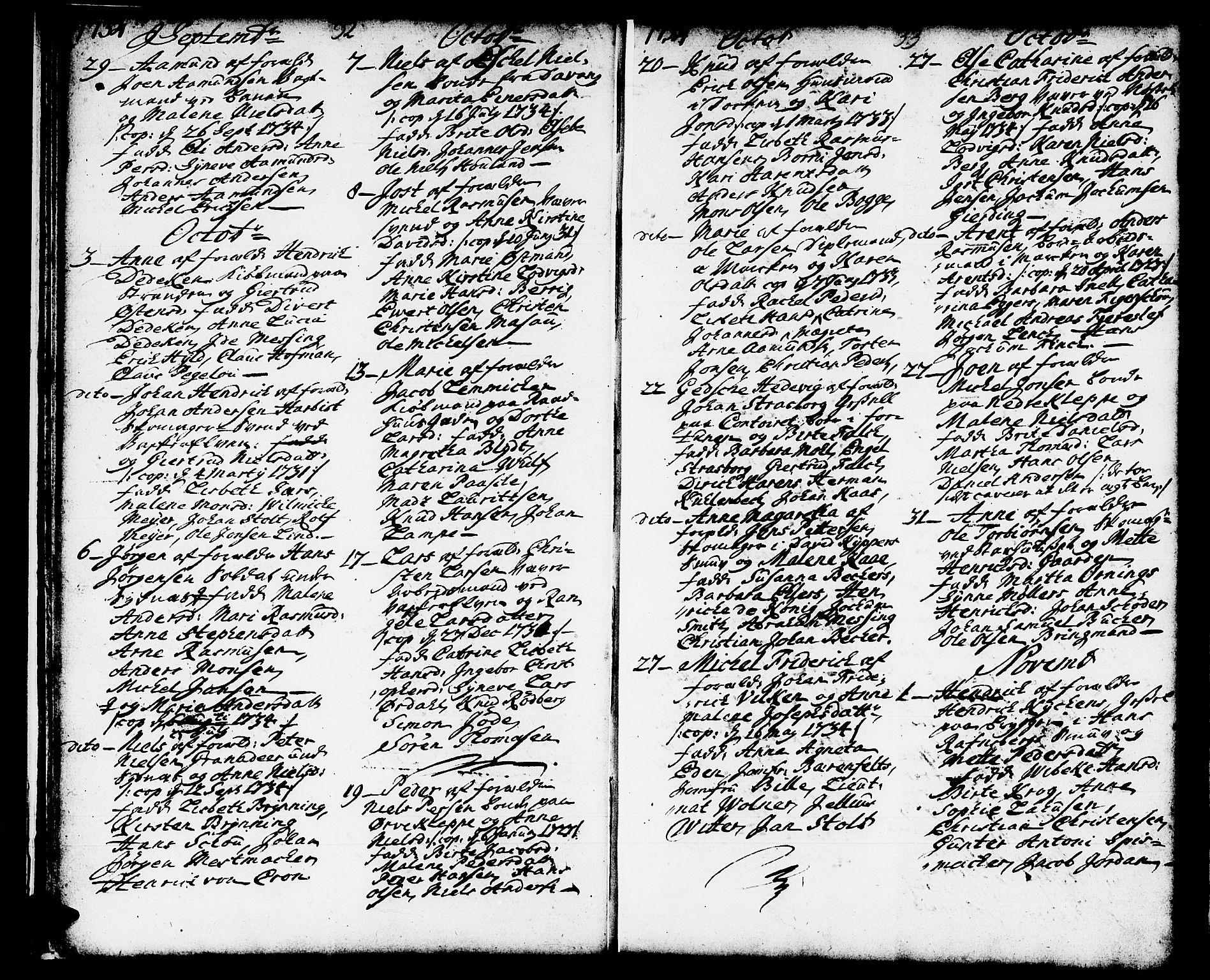 Domkirken sokneprestembete, AV/SAB-A-74801/H/Haa/L0002: Parish register (official) no. A 2, 1733-1750, p. 32-33