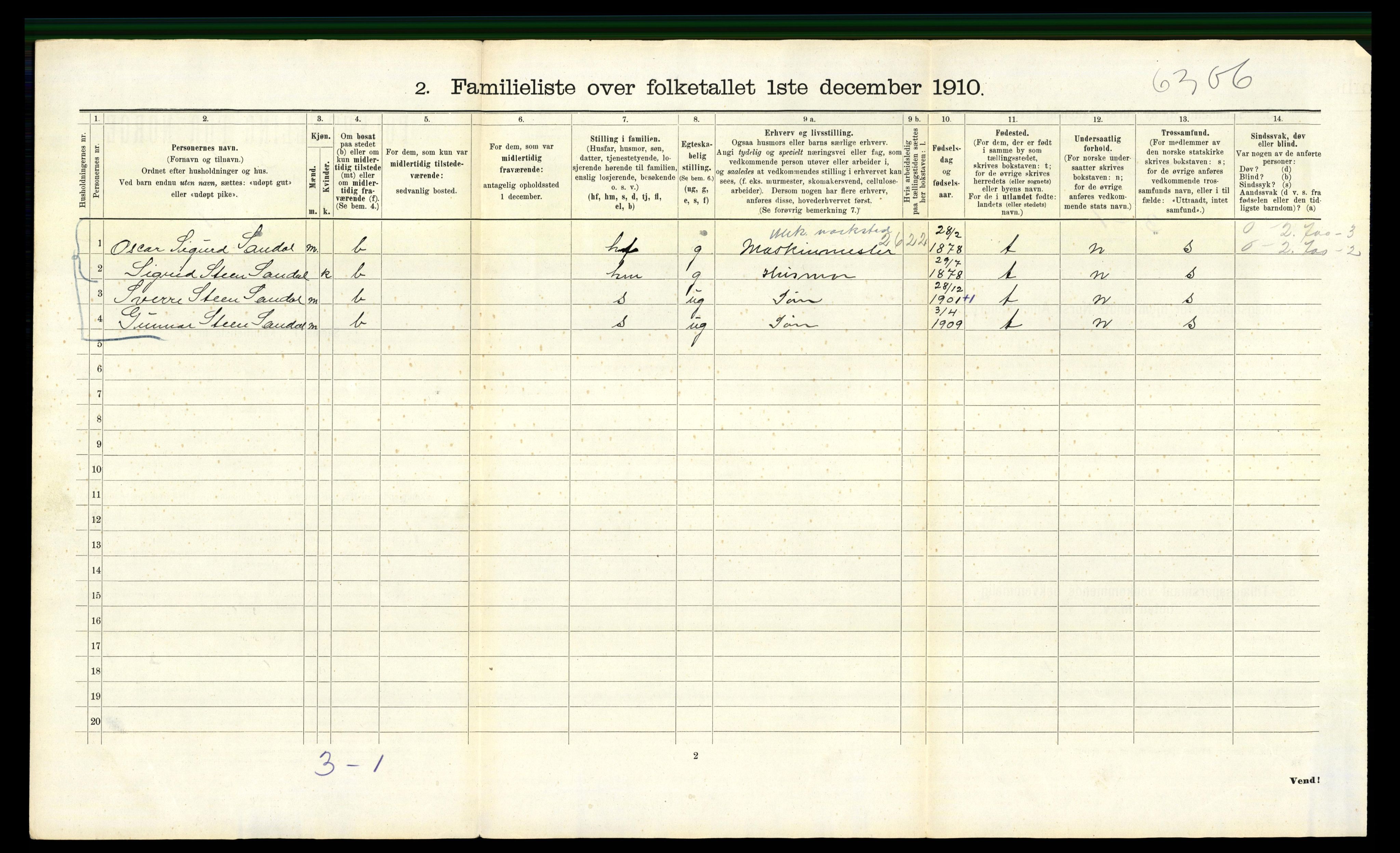 RA, 1910 census for Bergen, 1910, p. 7392