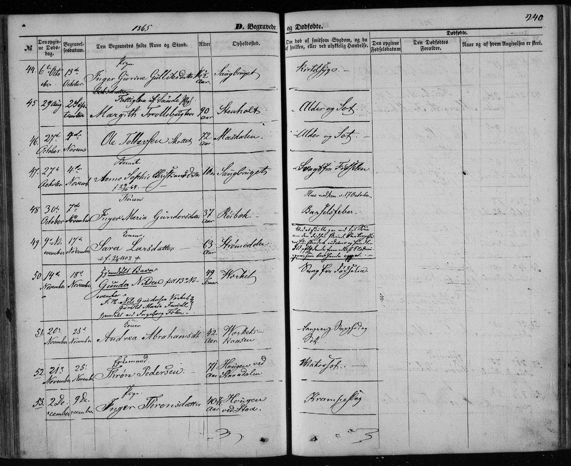 Holla kirkebøker, AV/SAKO-A-272/F/Fa/L0006: Parish register (official) no. 6, 1861-1869, p. 240