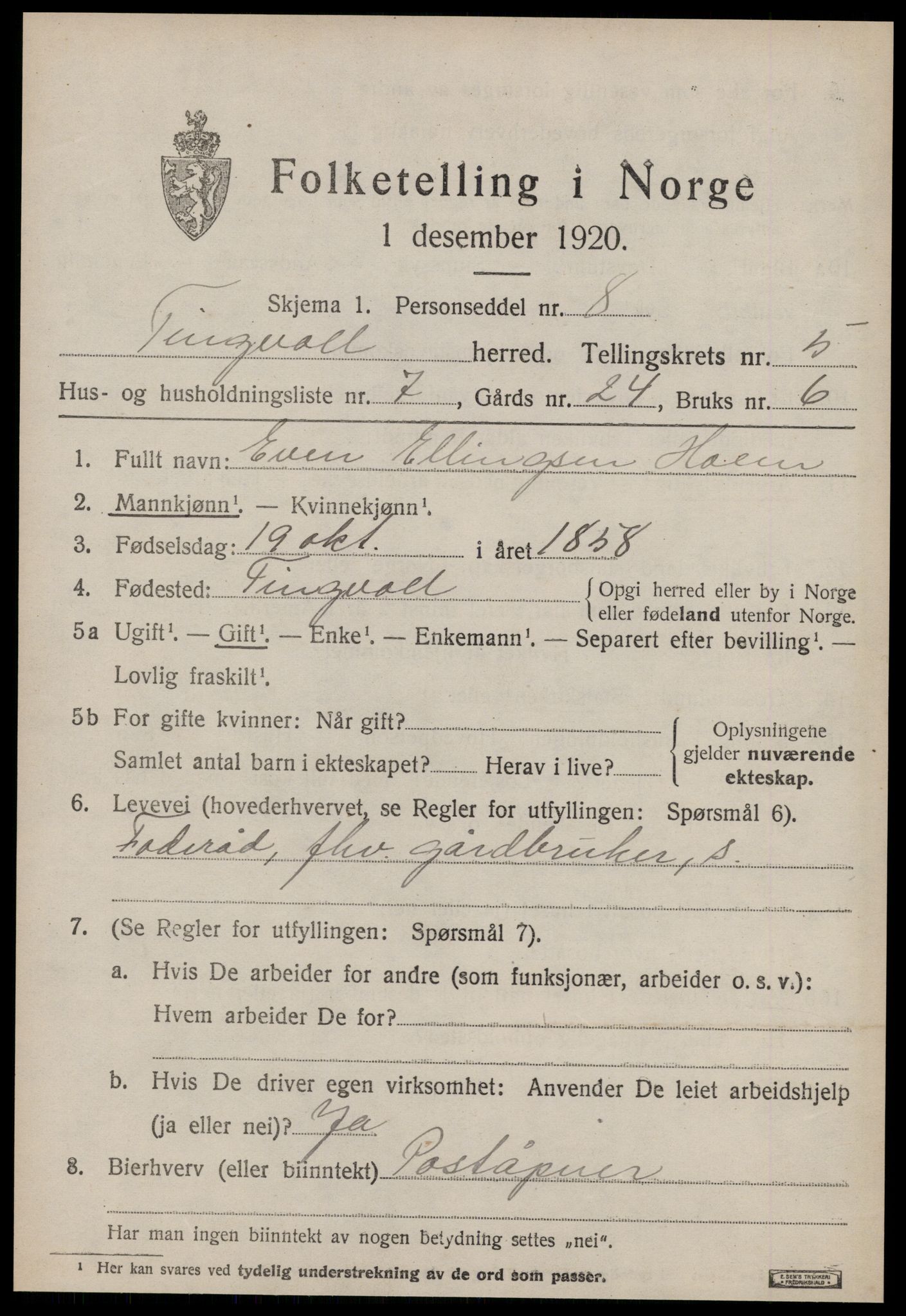 SAT, 1920 census for Tingvoll, 1920, p. 2320