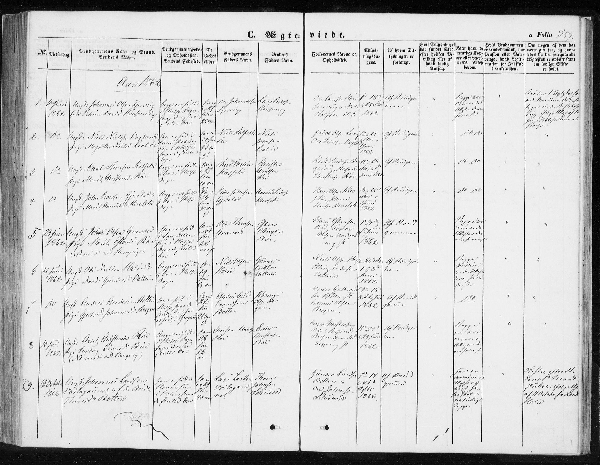 Ministerialprotokoller, klokkerbøker og fødselsregistre - Møre og Romsdal, SAT/A-1454/576/L0883: Parish register (official) no. 576A01, 1849-1865, p. 359