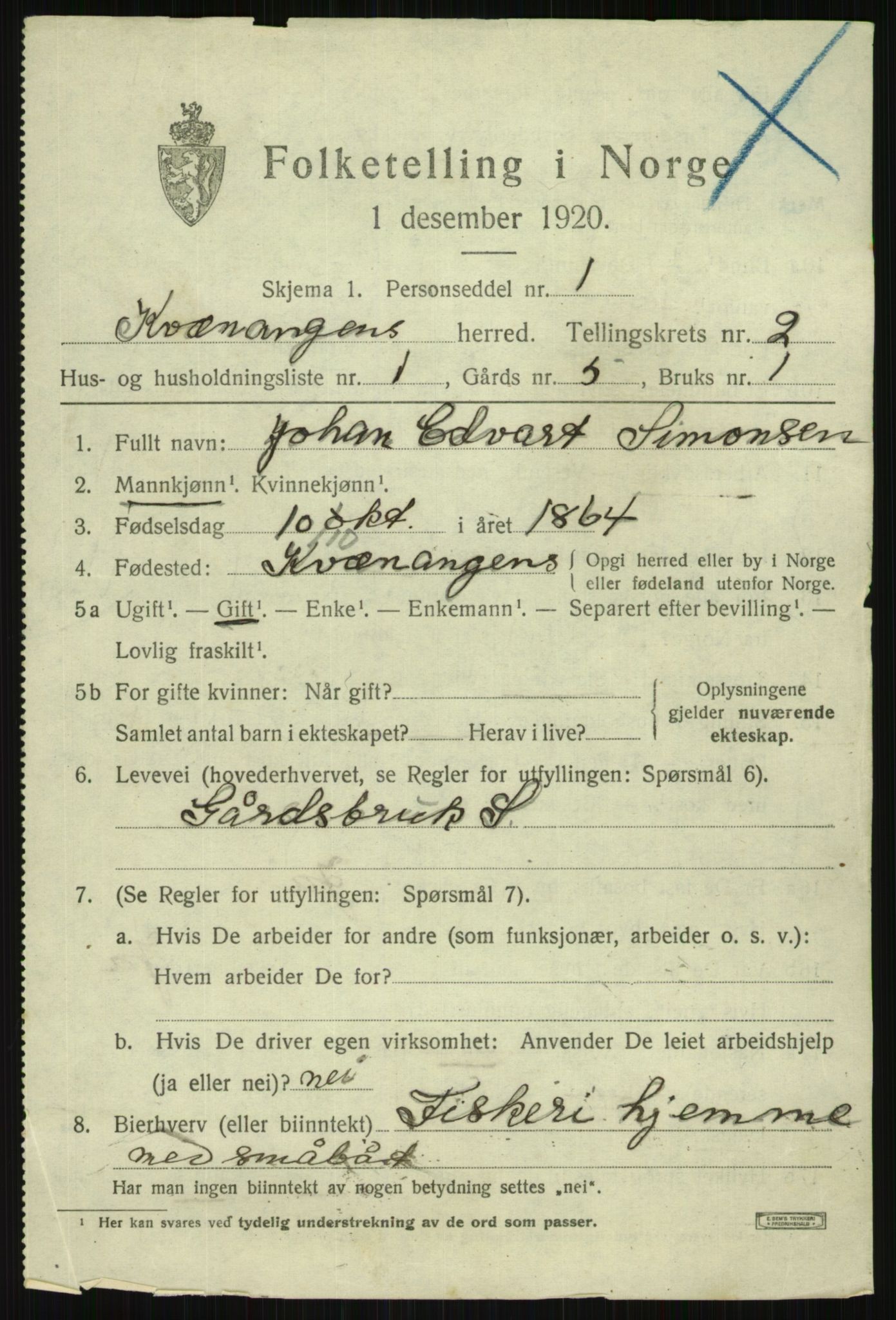 SATØ, 1920 census for Kvænangen, 1920, p. 1216