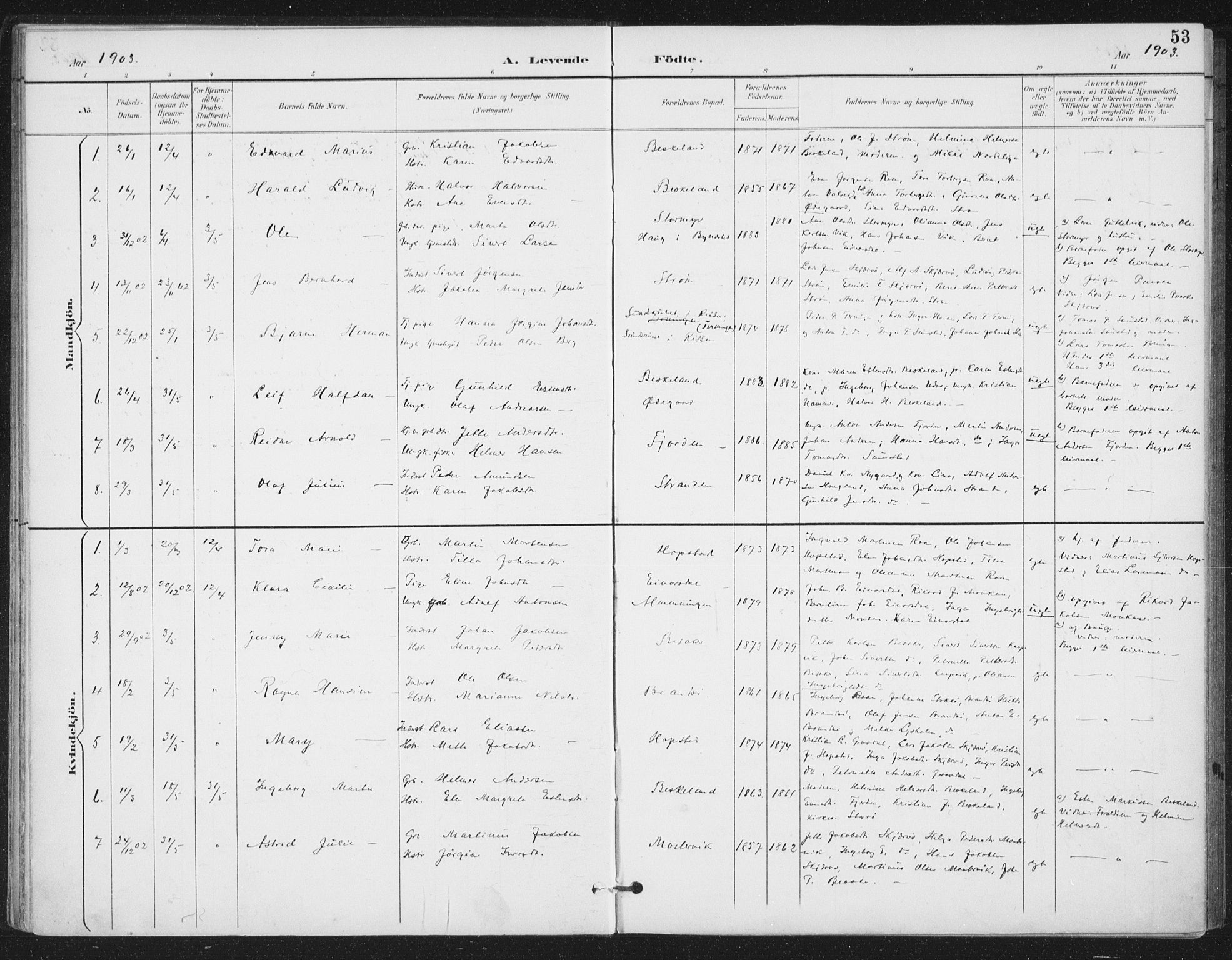 Ministerialprotokoller, klokkerbøker og fødselsregistre - Sør-Trøndelag, SAT/A-1456/657/L0708: Parish register (official) no. 657A09, 1894-1904, p. 53