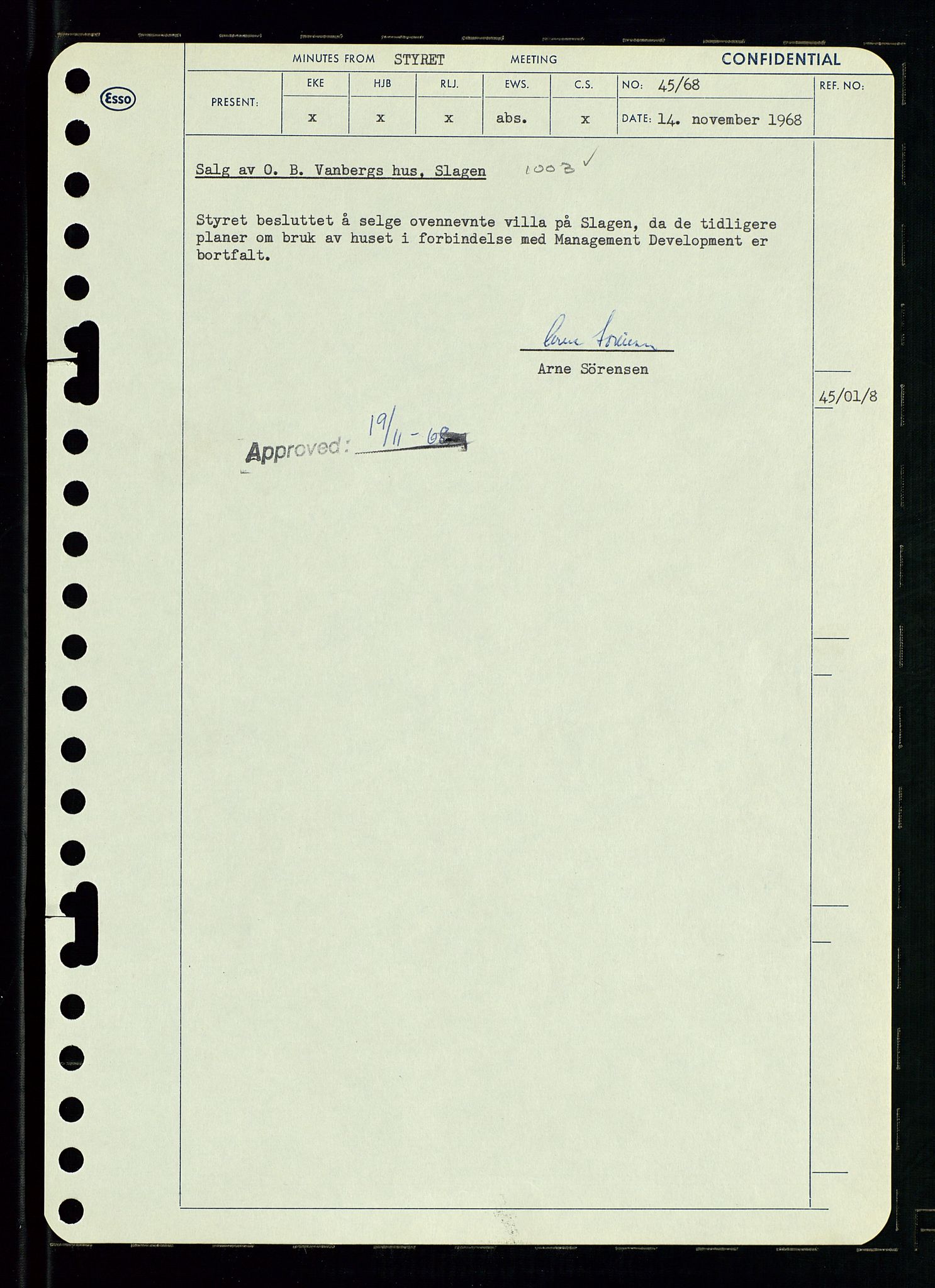 Pa 0982 - Esso Norge A/S, AV/SAST-A-100448/A/Aa/L0002/0004: Den administrerende direksjon Board minutes (styrereferater) / Den administrerende direksjon Board minutes (styrereferater), 1968, p. 67