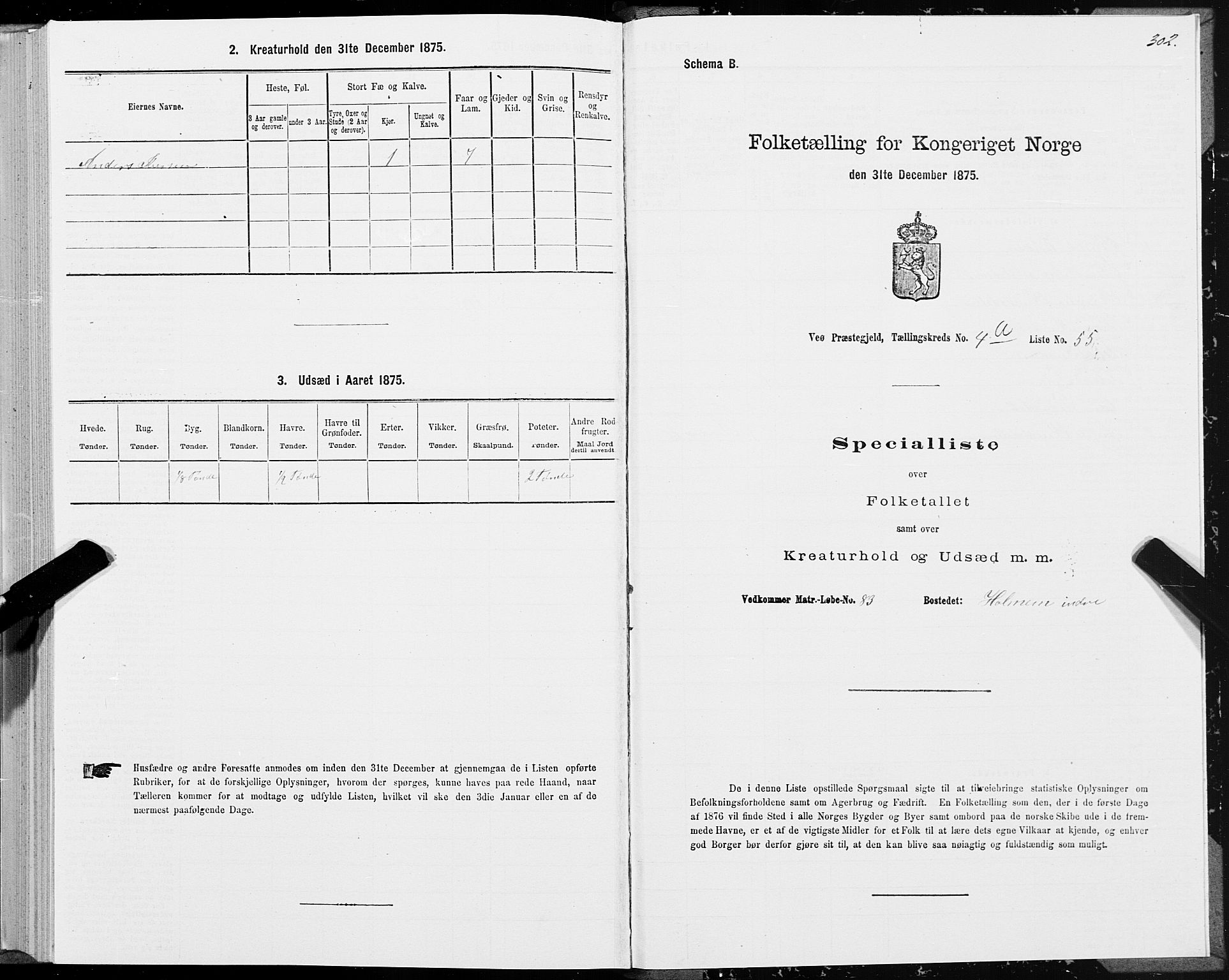 SAT, 1875 census for 1541P Veøy, 1875, p. 2302