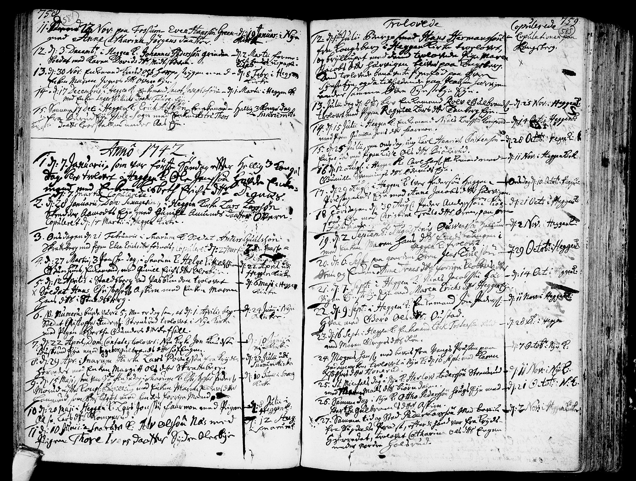 Modum kirkebøker, AV/SAKO-A-234/F/Fa/L0002: Parish register (official) no. 2, 1741-1782, p. 584-585