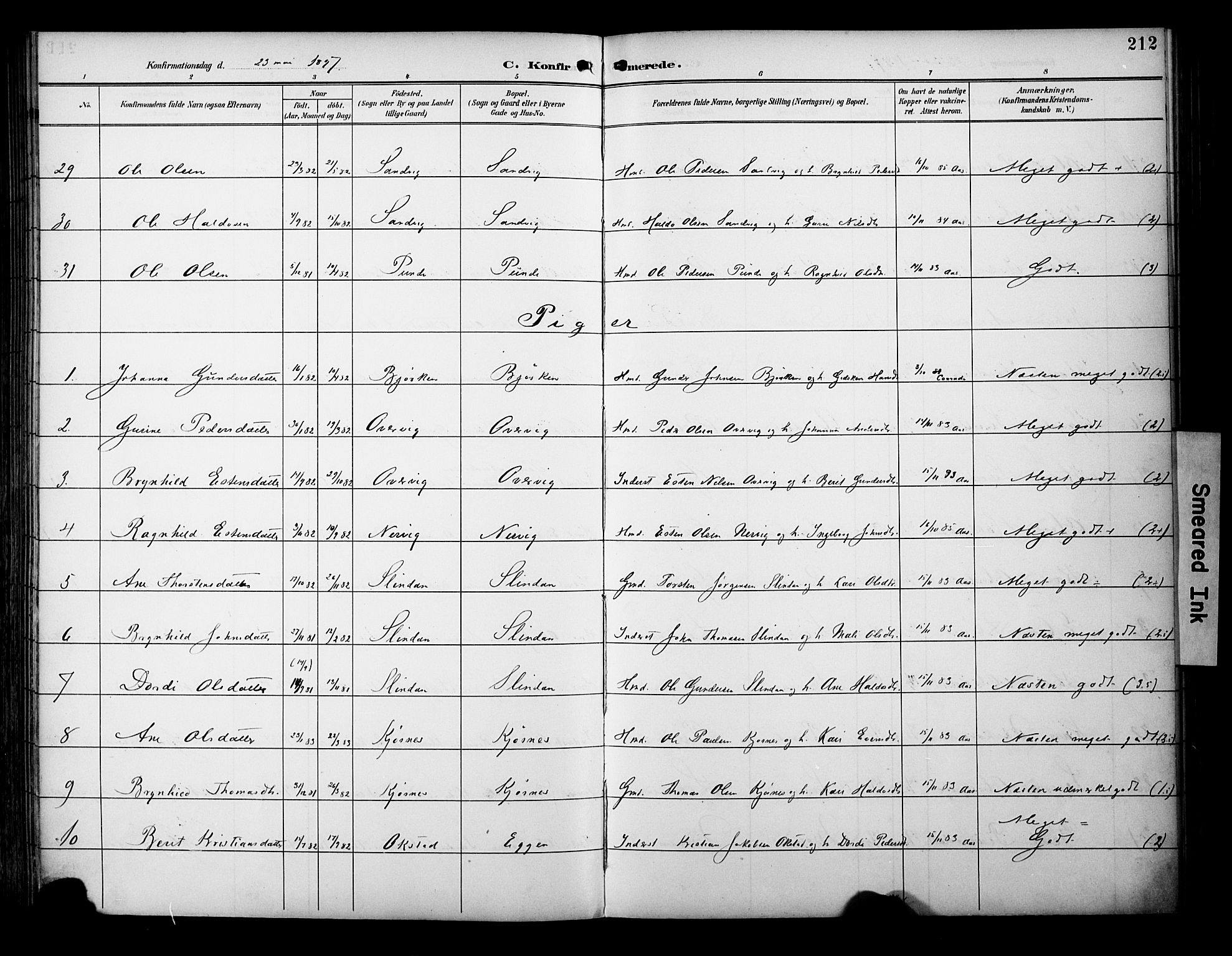 Ministerialprotokoller, klokkerbøker og fødselsregistre - Sør-Trøndelag, SAT/A-1456/695/L1149: Parish register (official) no. 695A09, 1891-1902, p. 212