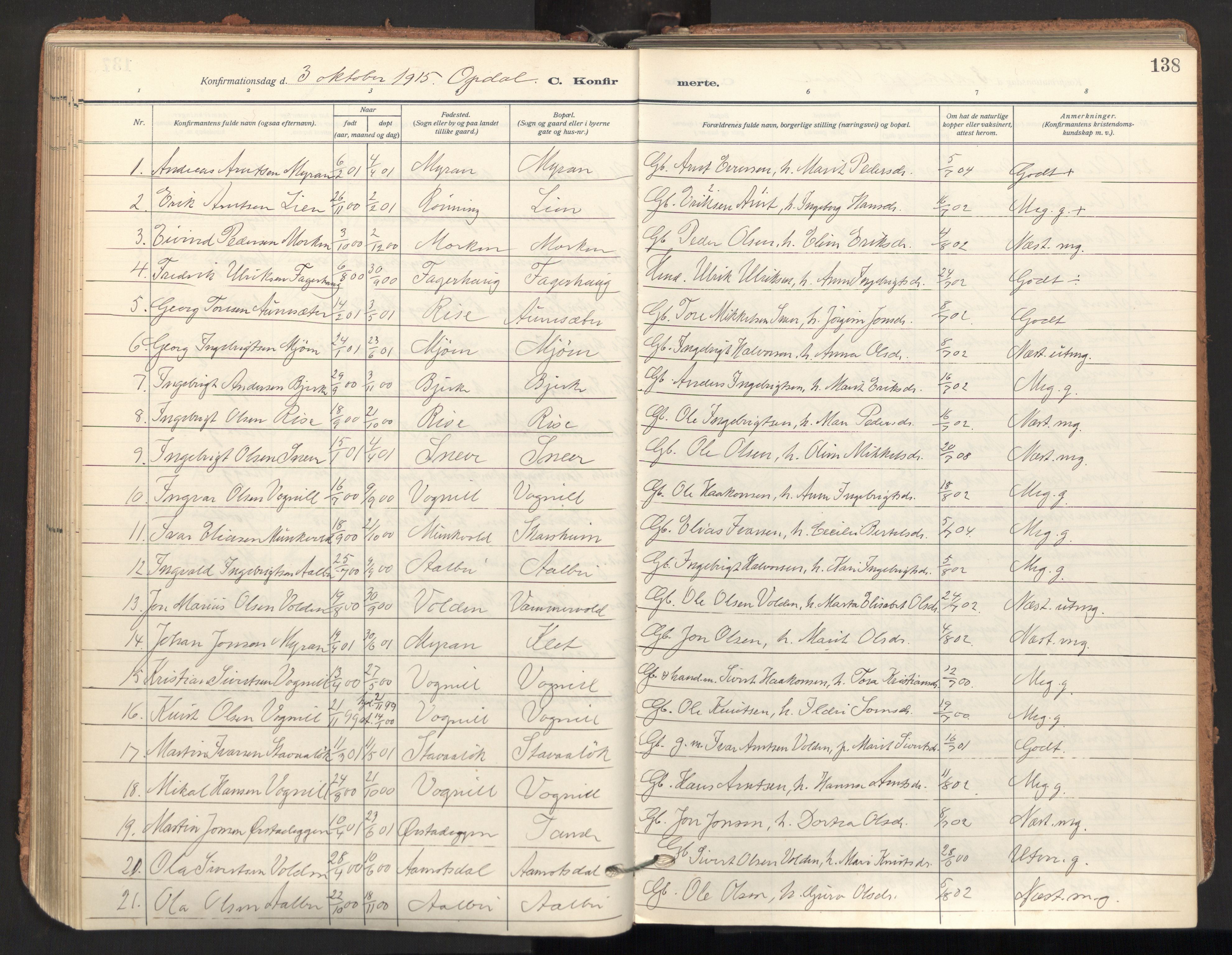 Ministerialprotokoller, klokkerbøker og fødselsregistre - Sør-Trøndelag, SAT/A-1456/678/L0909: Parish register (official) no. 678A17, 1912-1930, p. 138