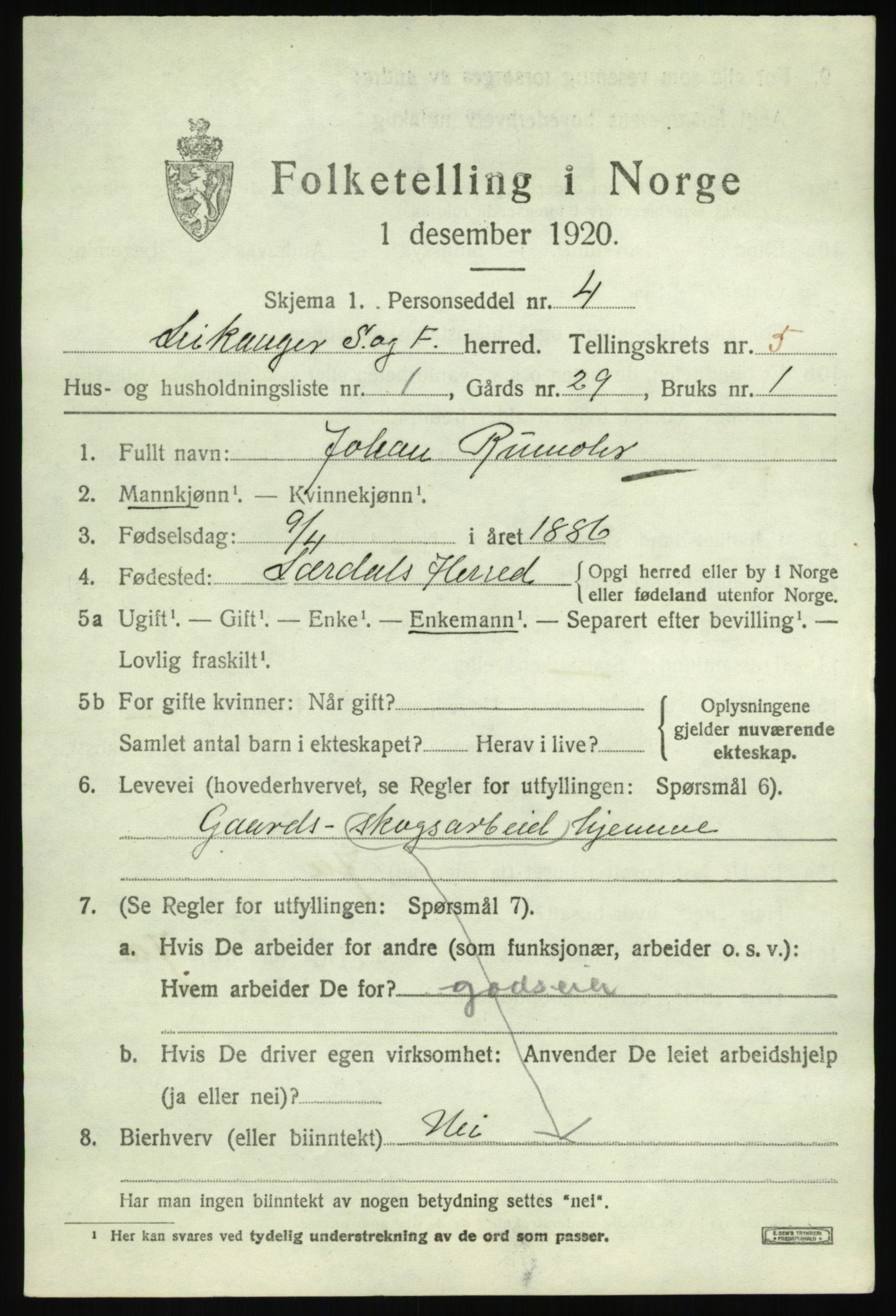 SAB, 1920 census for Leikanger, 1920, p. 3590