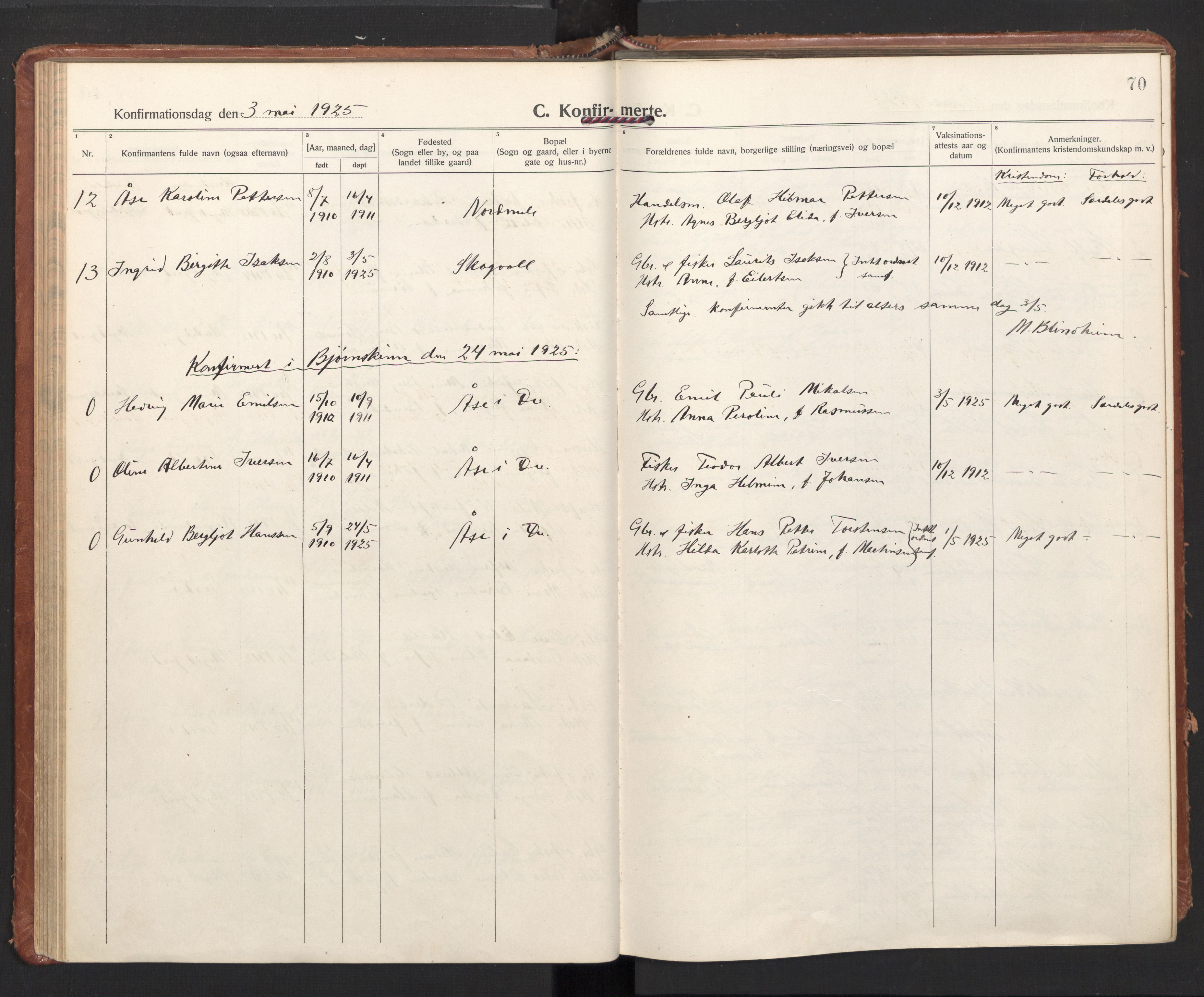 Ministerialprotokoller, klokkerbøker og fødselsregistre - Nordland, AV/SAT-A-1459/897/L1408: Parish register (official) no. 897A15, 1922-1938, p. 70