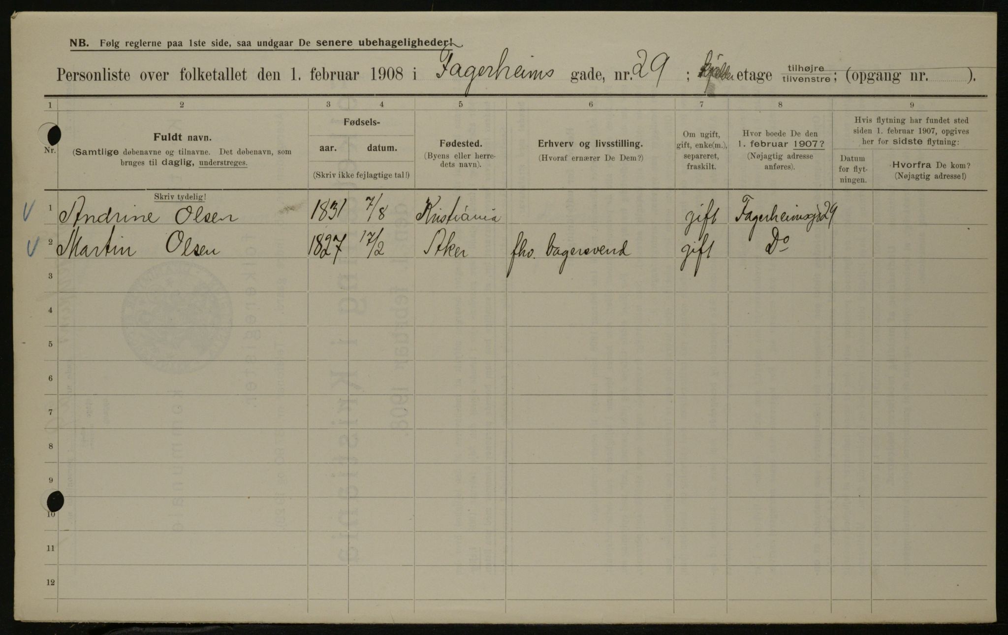 OBA, Municipal Census 1908 for Kristiania, 1908, p. 21043