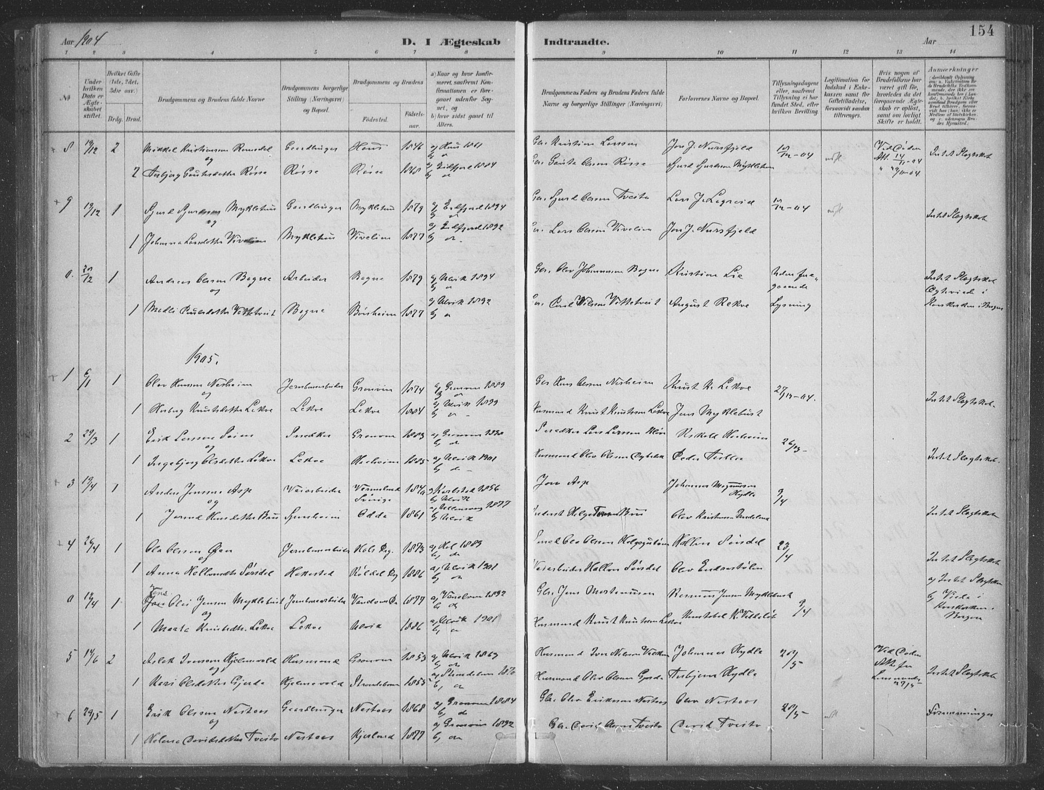Ulvik sokneprestembete, SAB/A-78801/H/Hab: Parish register (copy) no. A 3, 1883-1908, p. 154