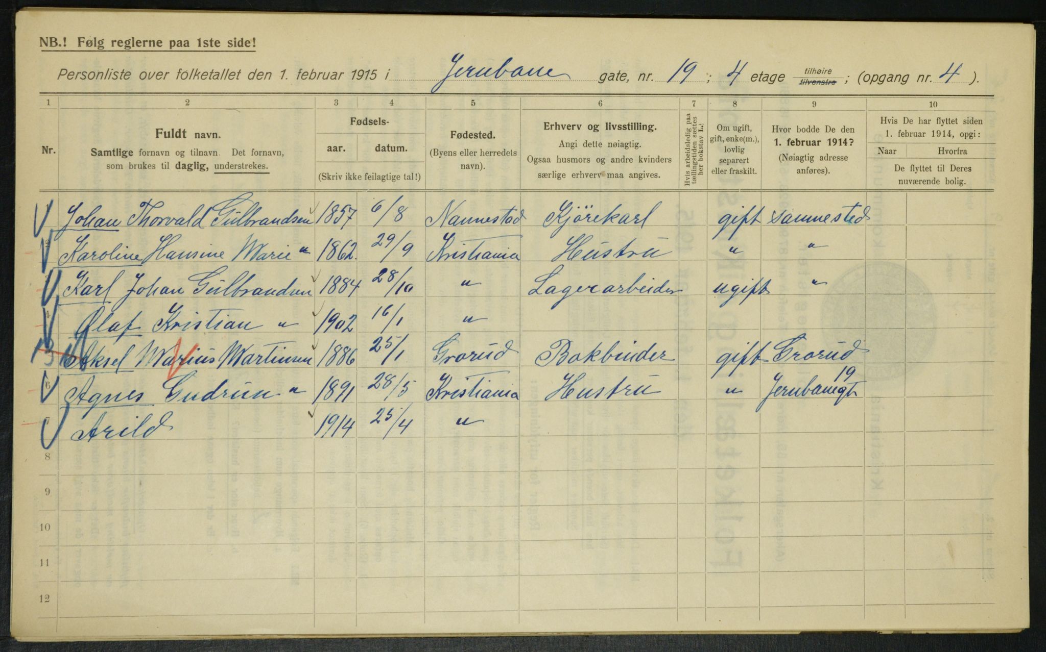 OBA, Municipal Census 1915 for Kristiania, 1915, p. 46364