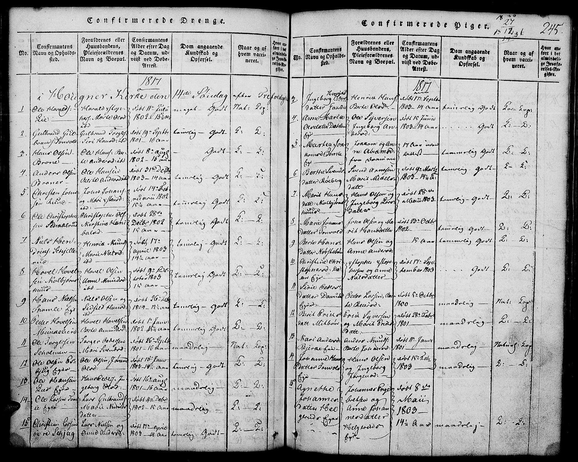 Land prestekontor, SAH/PREST-120/H/Ha/Hab/L0001: Parish register (copy) no. 1, 1814-1833, p. 245