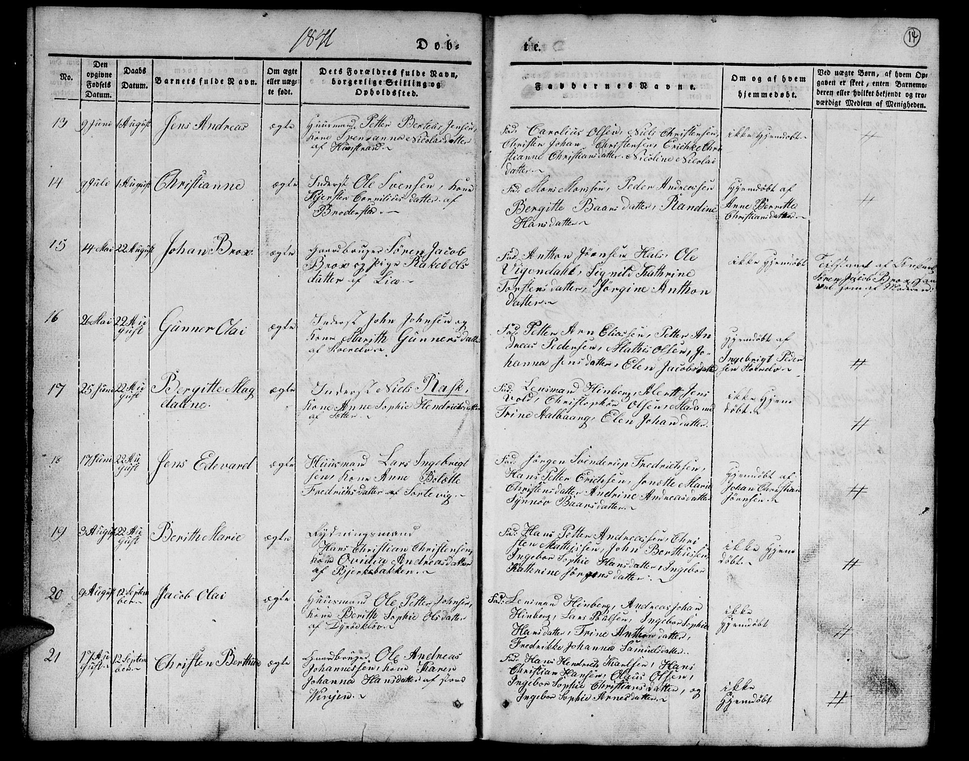 Tranøy sokneprestkontor, AV/SATØ-S-1313/I/Ia/Iab/L0010klokker: Parish register (copy) no. 10, 1835-1844, p. 14