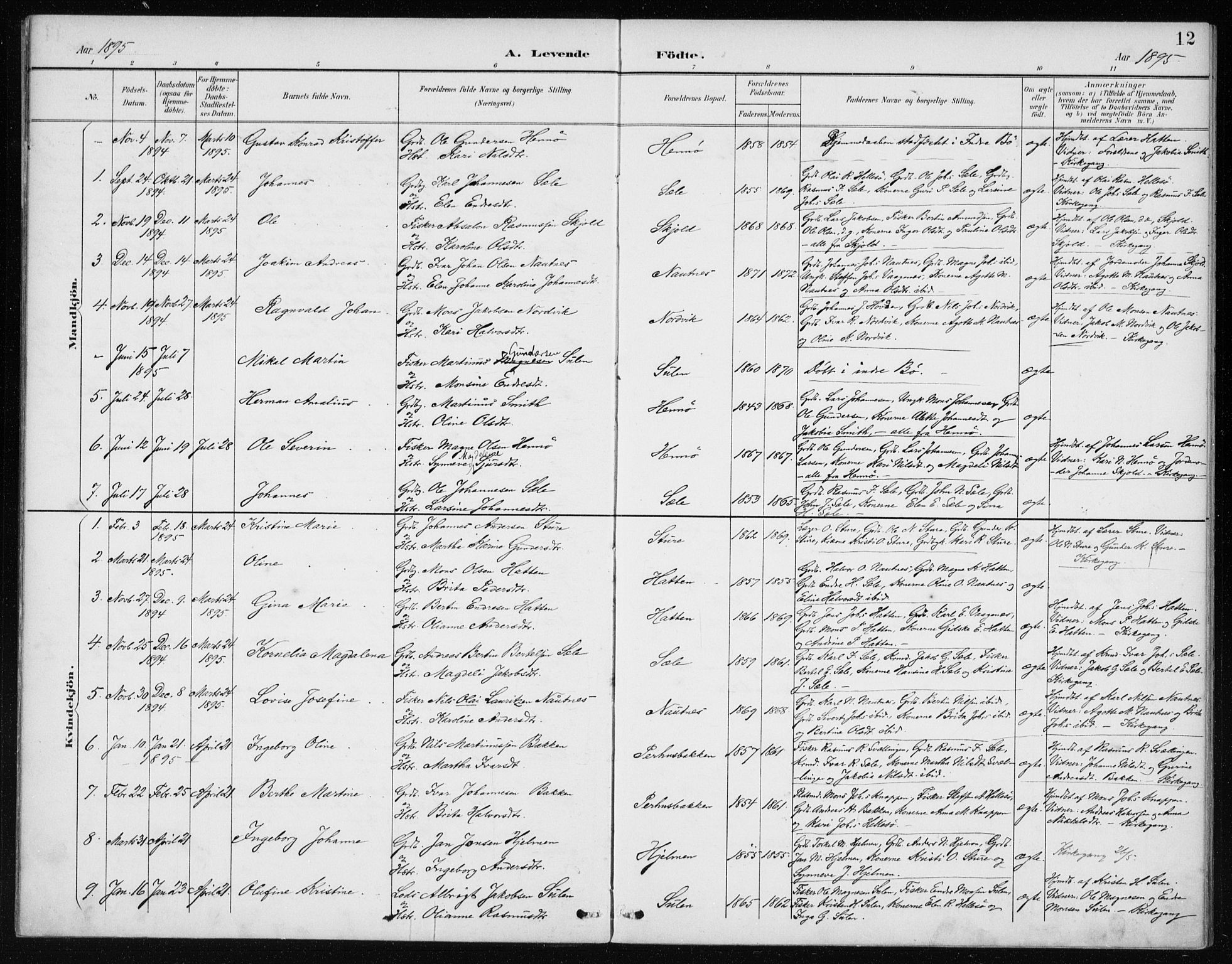 Manger sokneprestembete, SAB/A-76801/H/Haa: Parish register (official) no. E  2, 1891-1902, p. 12