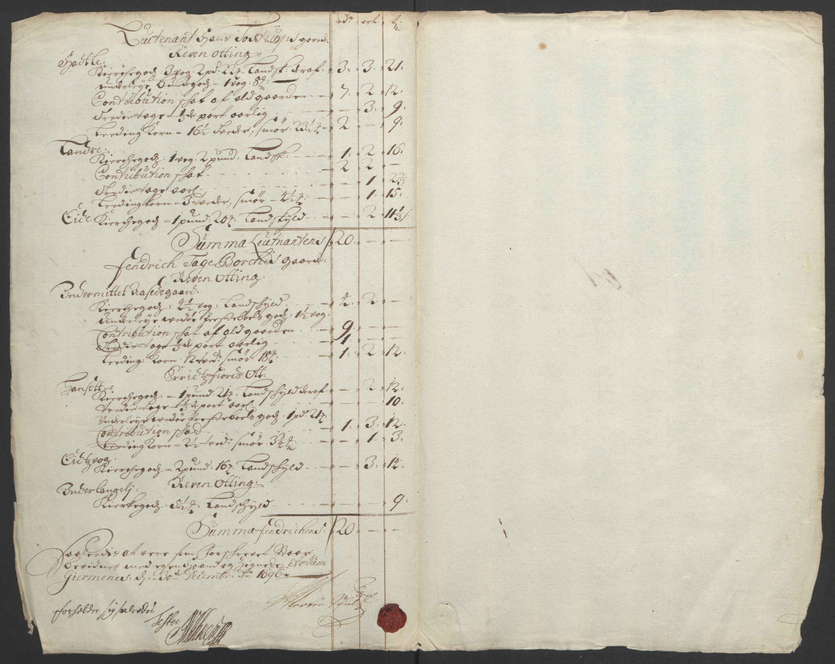 Rentekammeret inntil 1814, Reviderte regnskaper, Fogderegnskap, RA/EA-4092/R55/L3652: Fogderegnskap Romsdal, 1695-1696, p. 281